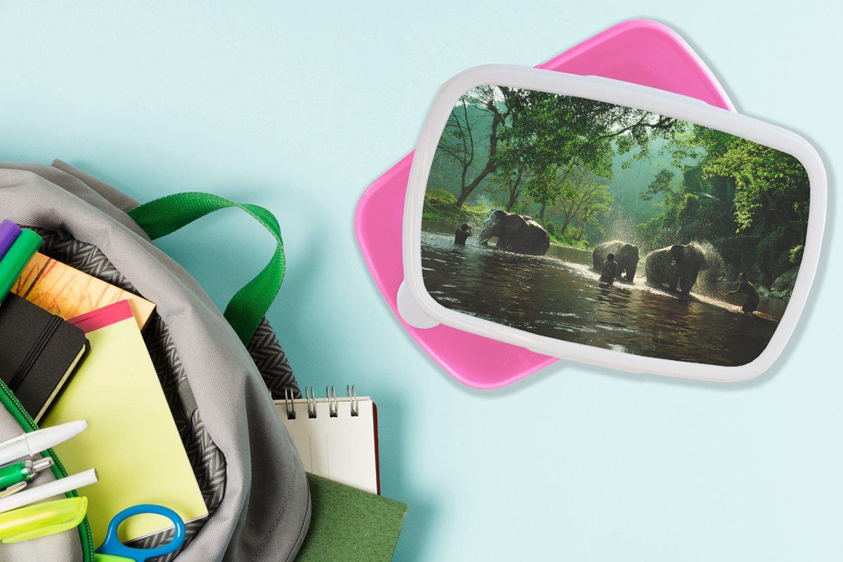MuchoWow Lunchbox Elefant - Wasser - Tiere, Kinder, Brotbox Snackbox, Bäume Kunststoff Kunststoff, für rosa - Erwachsene, Grün (2-tlg), - Brotdose Mädchen