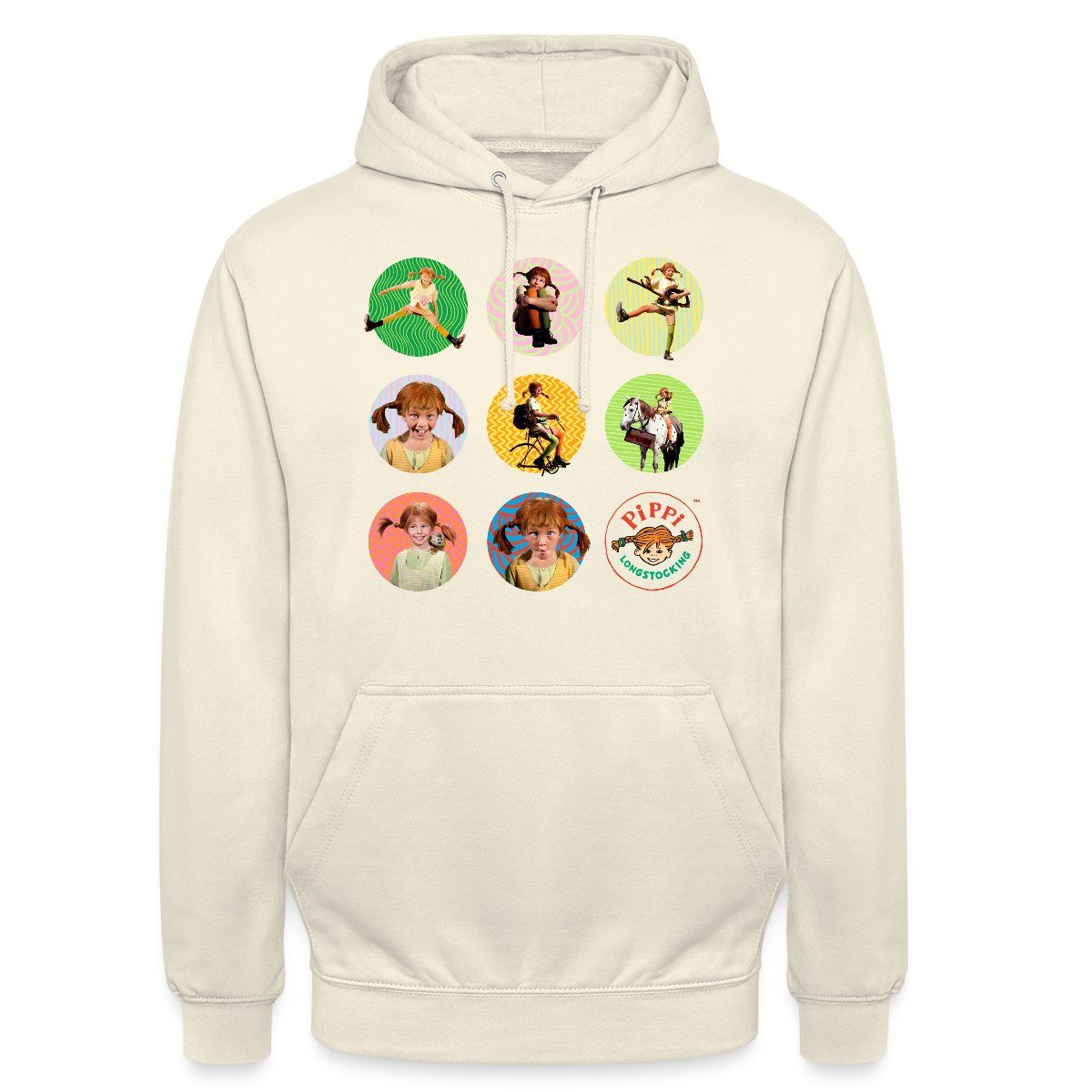 Spreadshirt Hoodie Pippi Langstrumpf Bilder Von Pippi In Kreisen Unisex Hoodie (1-tlg) Unisex-Schnitt: Sitzt bei Männern körpernah, bei Frauen weit
