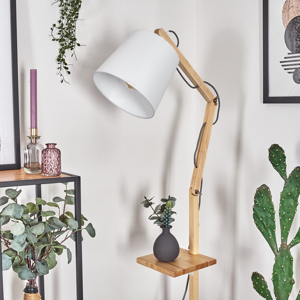 hofstein Stehlampe Stehlampe aus Holz/Metall/Stoff in günstig online kaufen