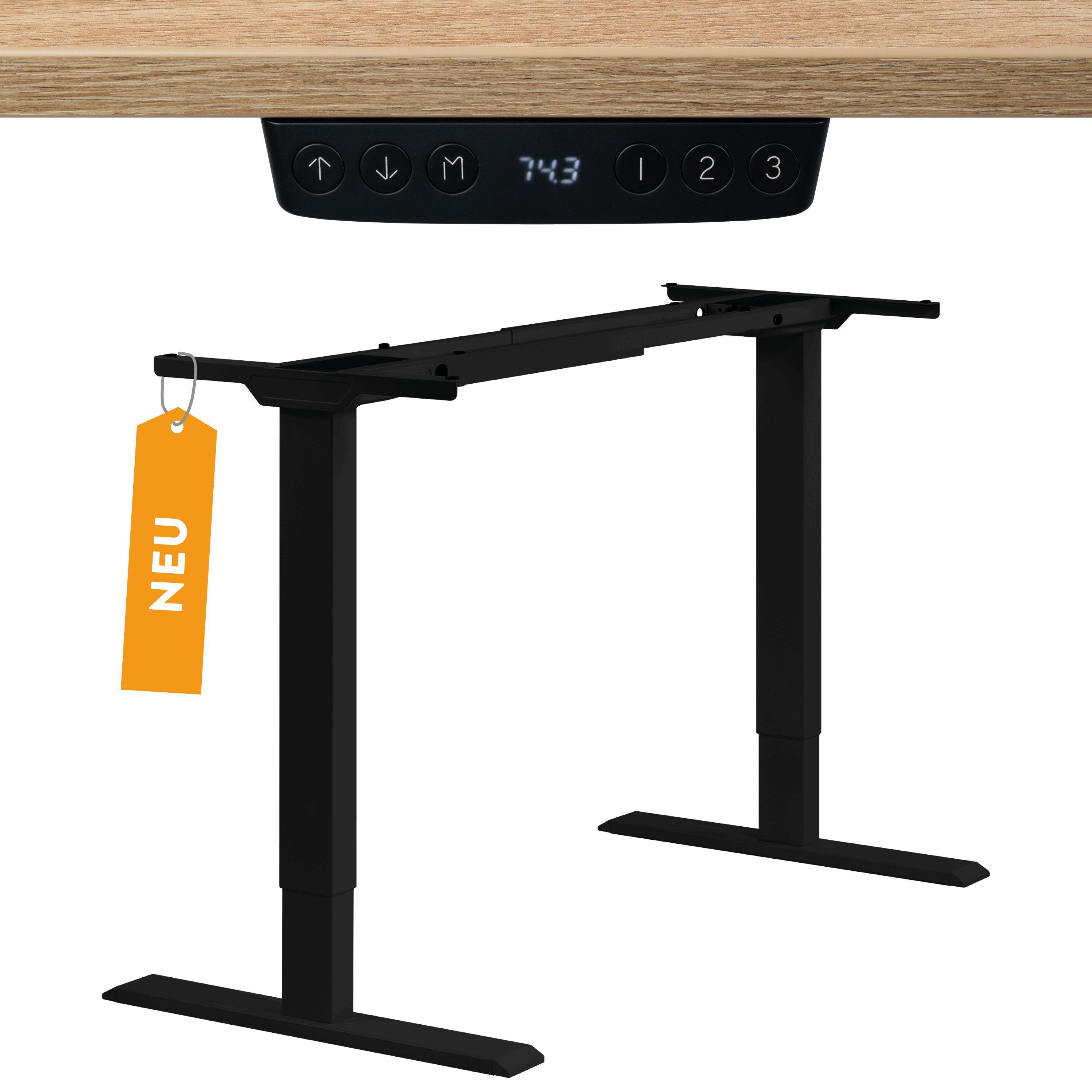 boho office® Schreibtisch Homedesk Eco, elektrisch stufenlos höhenverstellbar in Schwarz mit 3 Speicherplätzen