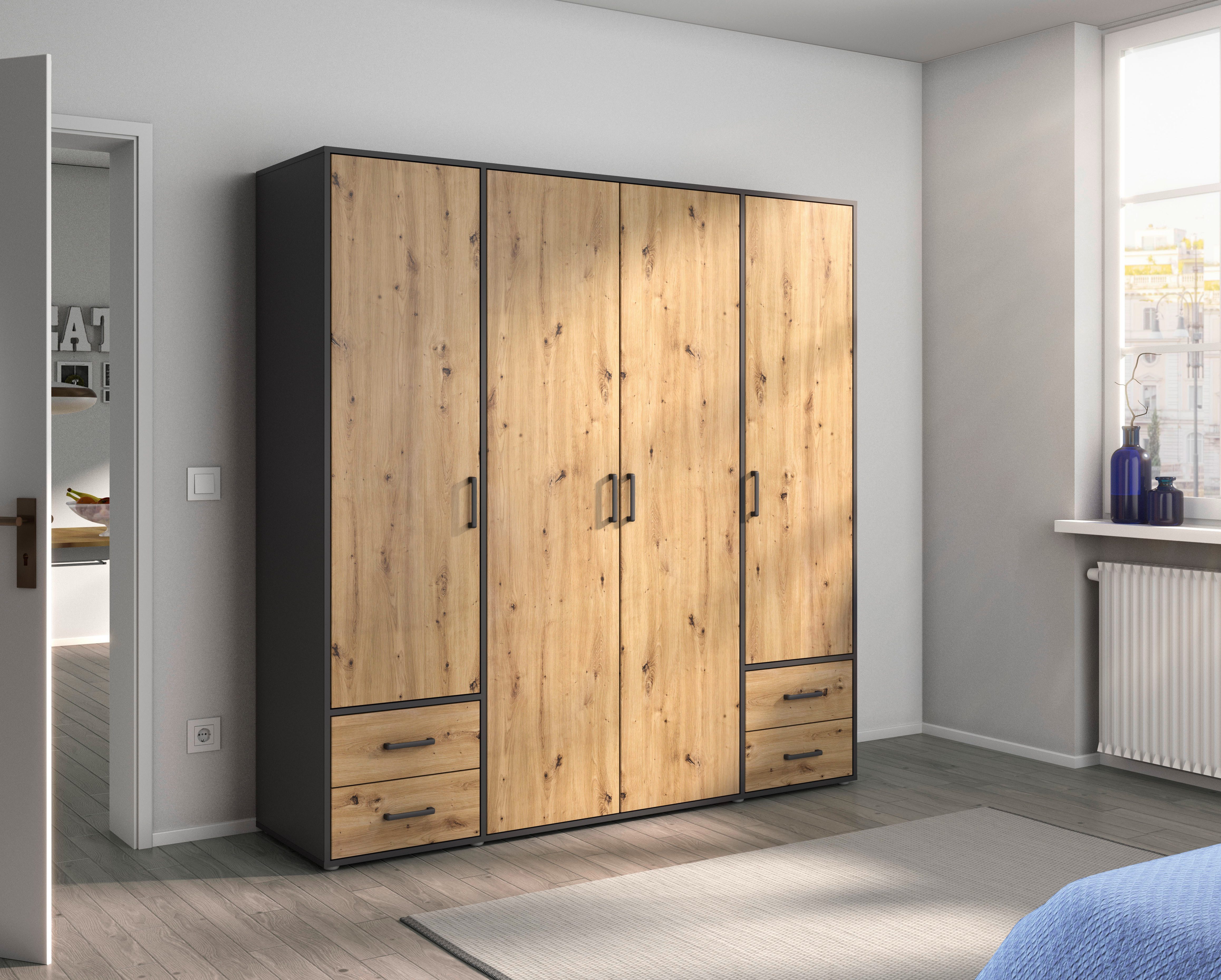 rauch Drehtürenschrank Kleiderschrank Schrank Garderobe Wäscheschrank VOYAGER (in 3 verschiedenen Ausstattungen BASIC/CLASSIC/PREMIUM) mit 2 modernen Griffvarianten, mit Außenschubladen MADE IN GERMANY