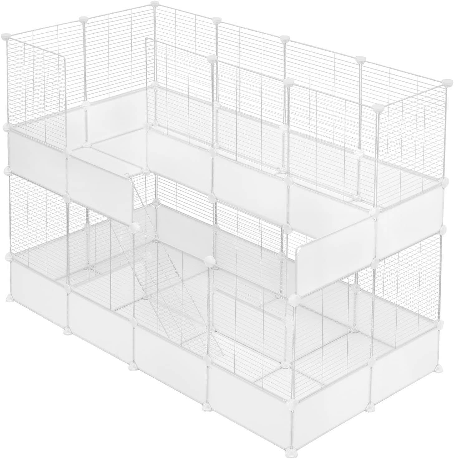 EUGAD Freigehege, Käfig mit Treppe für Kaninchen Indoor, Weiß 165x107x74cm