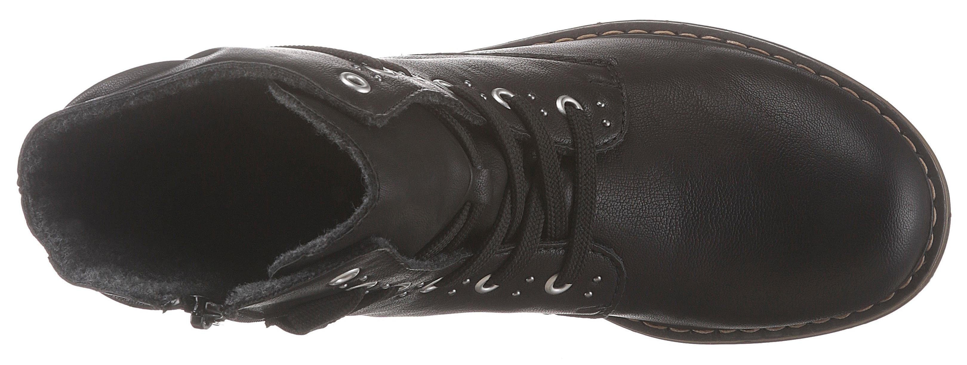 Rieker Schnürboots, Winterboots, Blockabsatz, Stiefelette mit dezenter Nietenverzierung