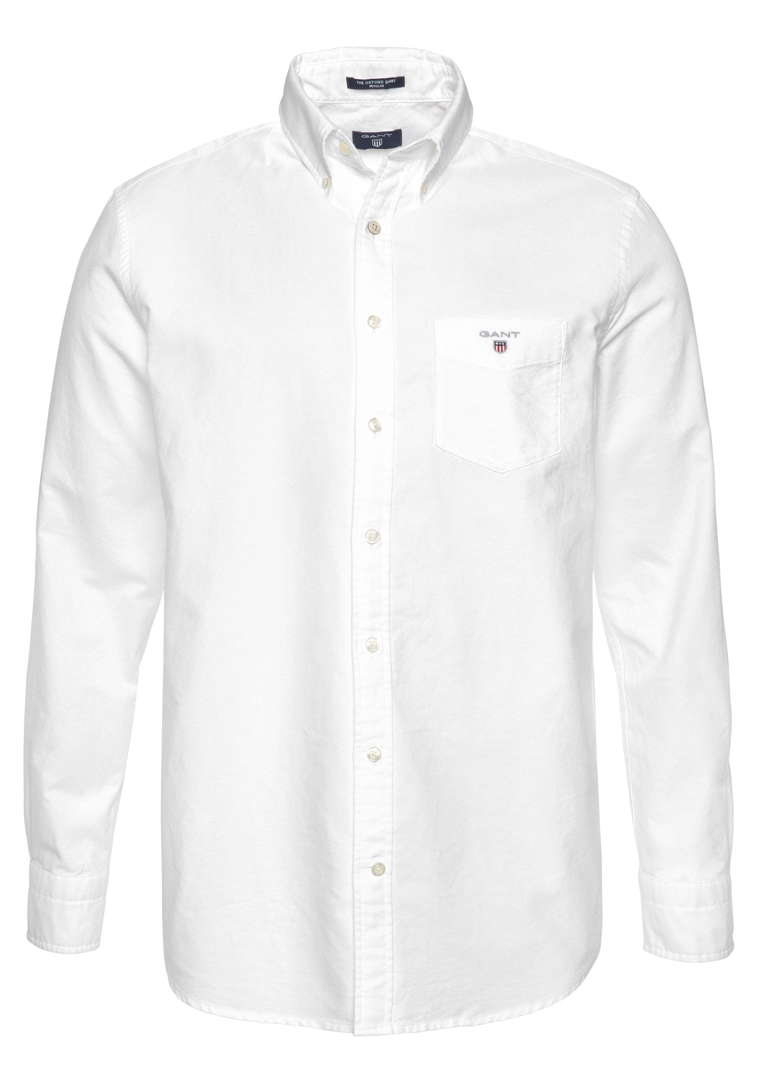 der Gant mit auf Logostickerei Langarmhemd white Oxford Brusttasche