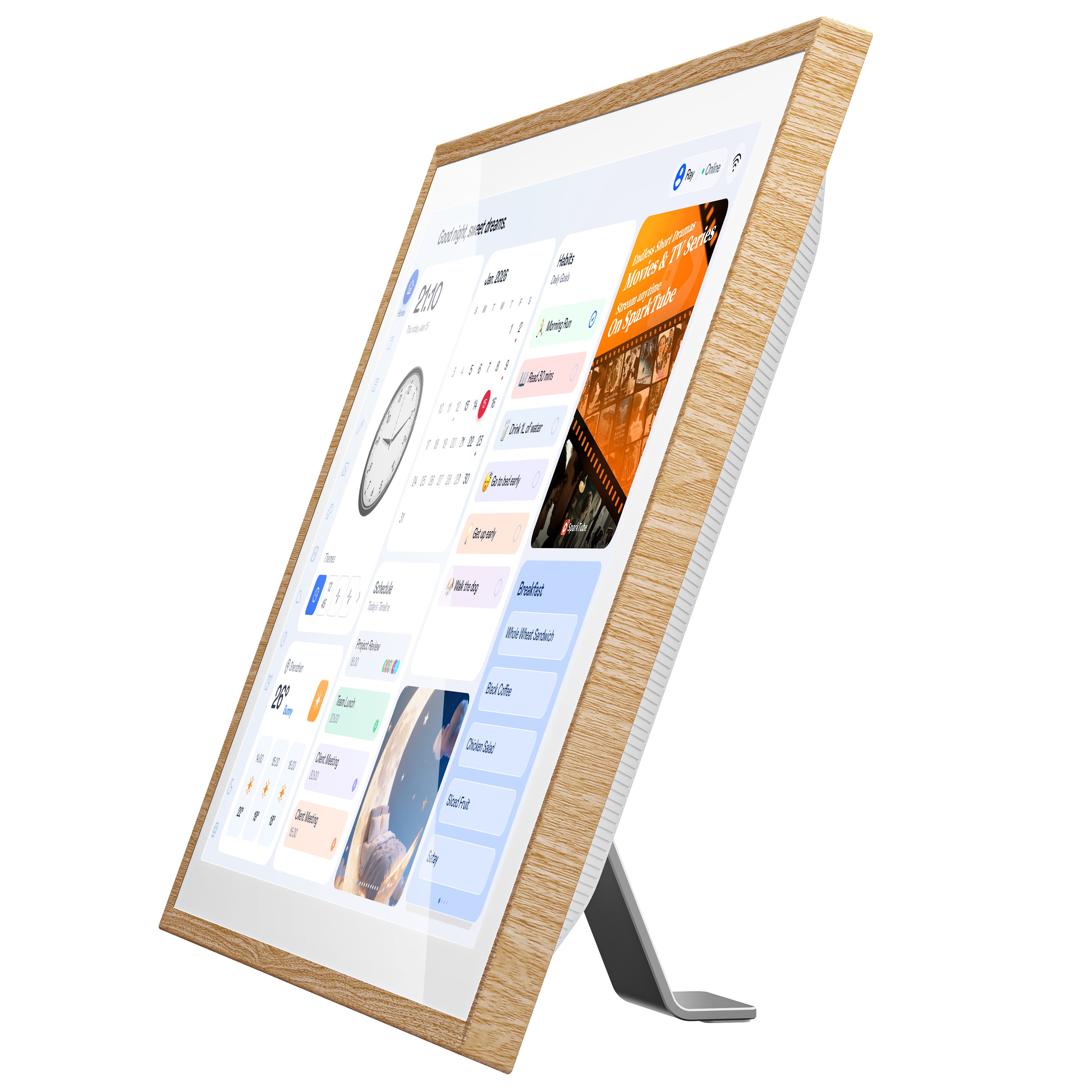 blackview 10,1 Zoll Digitaler Kalender und Bilderrahmen 32GB IPS FHD-Touchscreen Tablet (10.1", 32 GB, WiFi-Fotoübertragung,Google/iCloud Sync, Wand-&Tischmontage,Holzdesign)