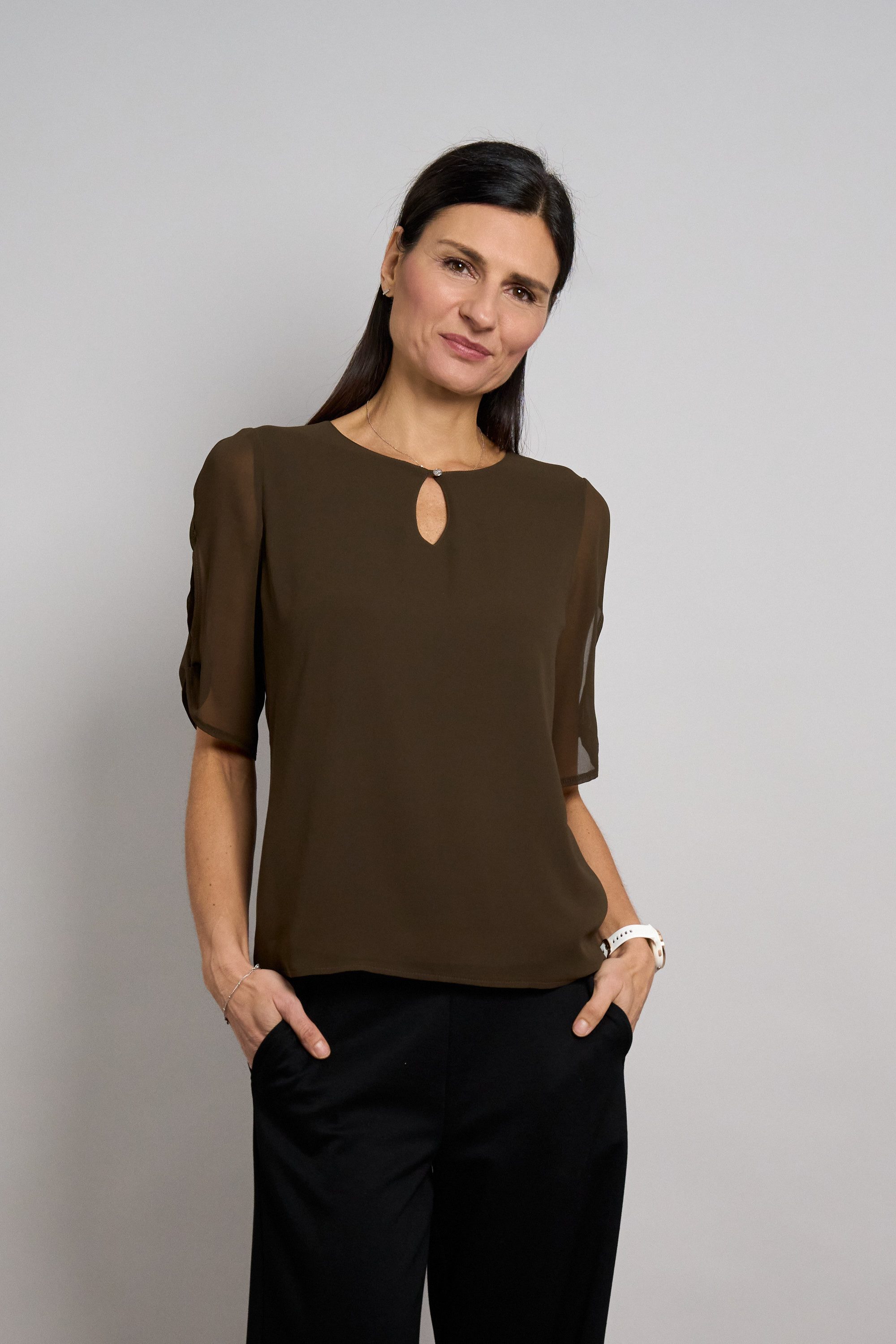 Seidel Moden Chiffonbluse Otto exclusiv Halbarm mit Cut-Out-Detail und Glitzerstein - MADE IN GERMANY