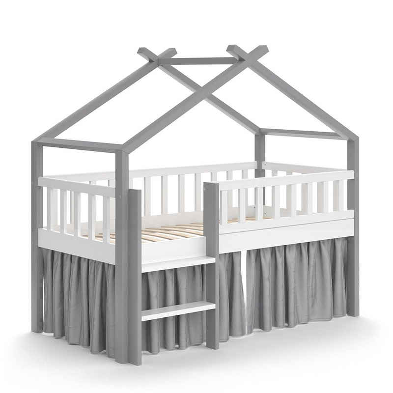VitaliSpa® Kinderbett Bettenhaus Einzelbett 80x160 cm ADIS Weiß Grau