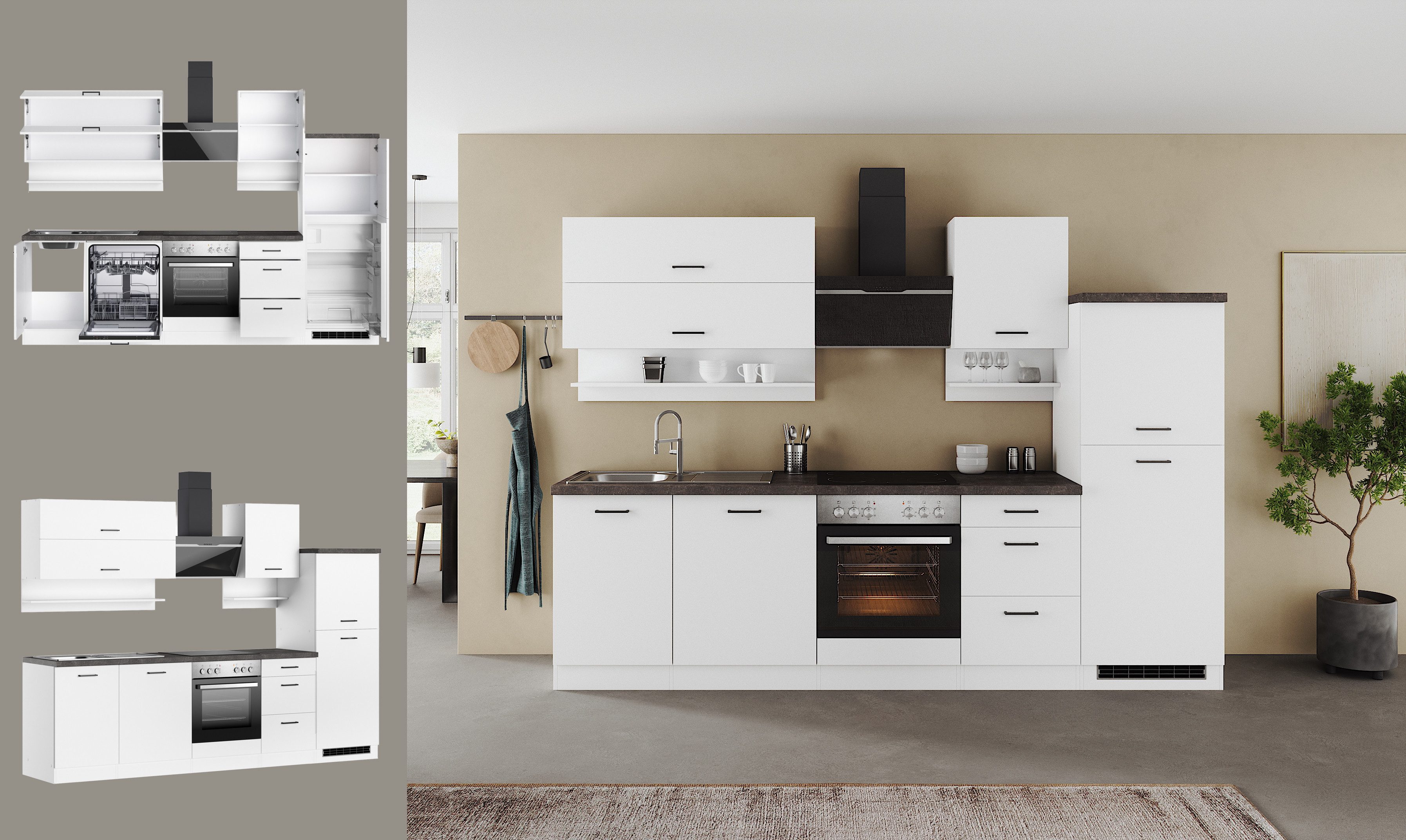 KOCHSTATION Küchenzeile KS-Frieda Breite 280 cm, wahlweise mit E-Geräten, mit 38mm starker Arbeitsplatte – Bild 4 von 5