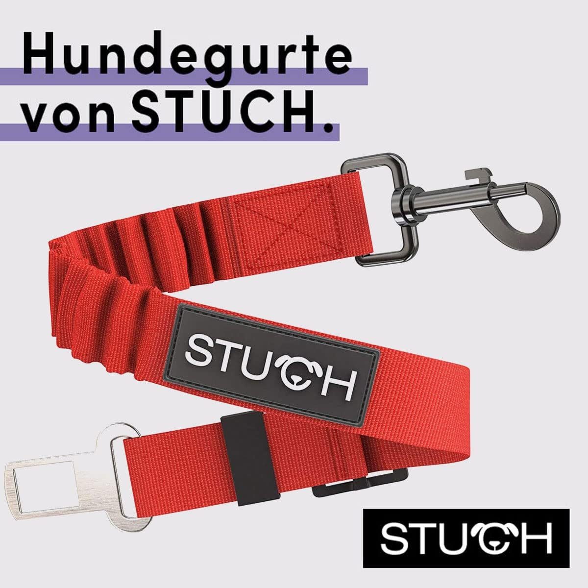 STUCH Autohundegeschirr Universeller Bungee Sicherheitsgurt für Hunde -Passend für alle Autos, Nylon, Längenverstellbar 60-80cm, Universell für jede Hunderasse