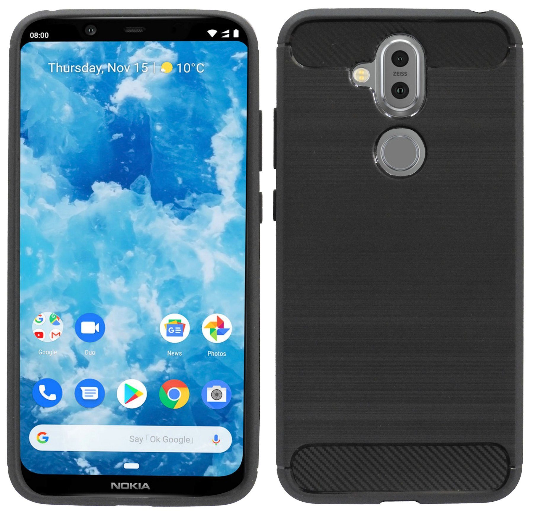 cofi1453 Handyhülle Silikon Hülle Carbon für Nokia 8.1 2018, Case Cover Schutzhülle Bumper