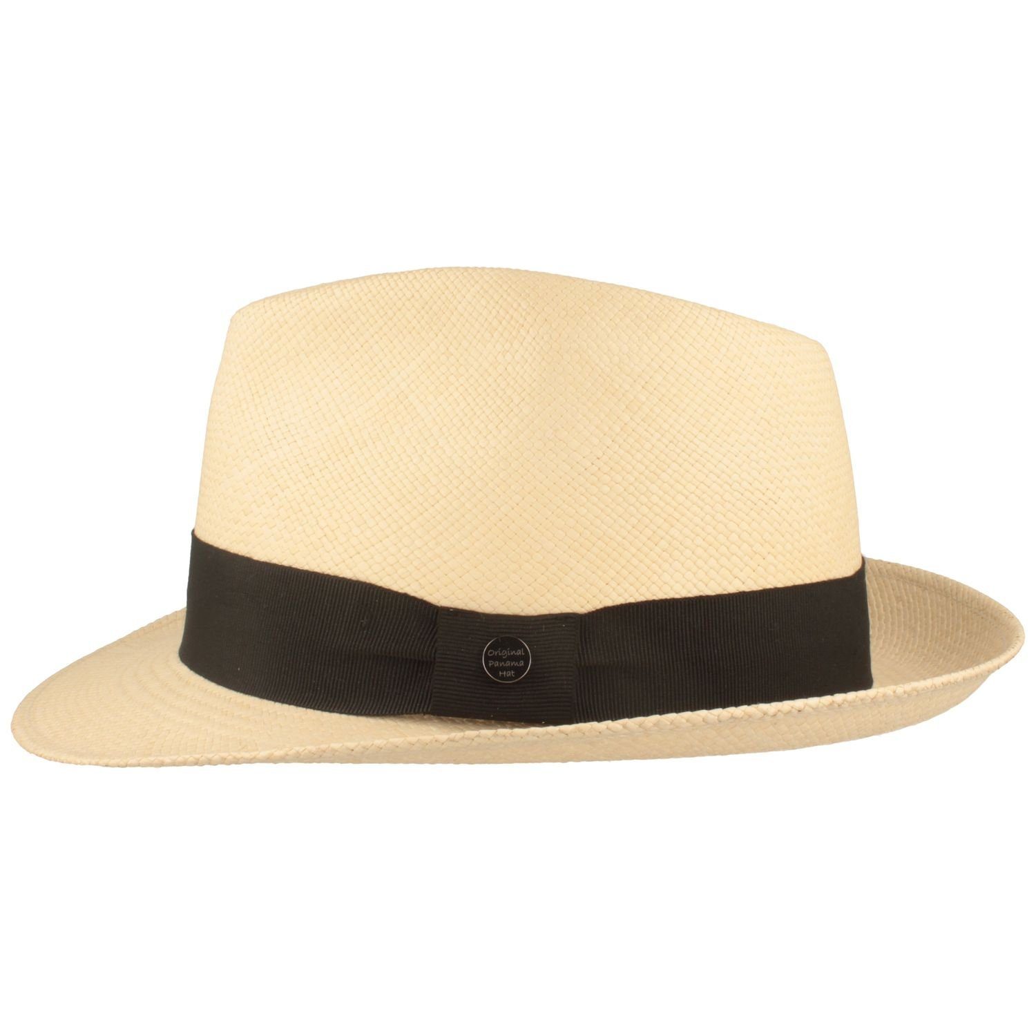 Breiter Strohhut Trilby natur/BD 50+ Panama UV-Schutz mit Garnitur sz moderner Hut