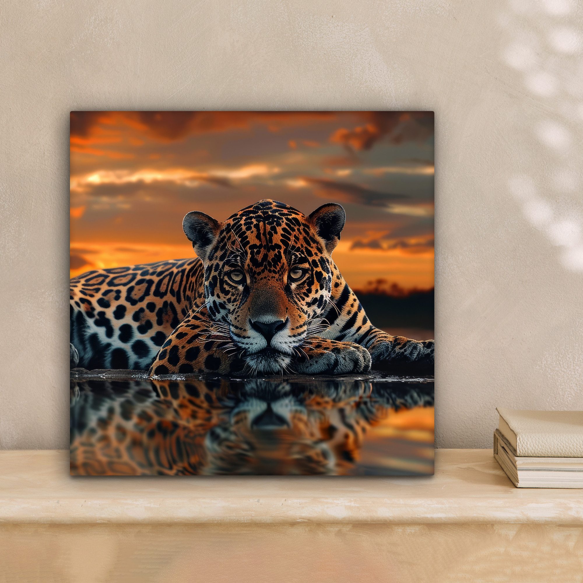 OneMillionCanvasses® Leinwandbild Natur - Leopard - Tier - Sonnenuntergang günstig online kaufen