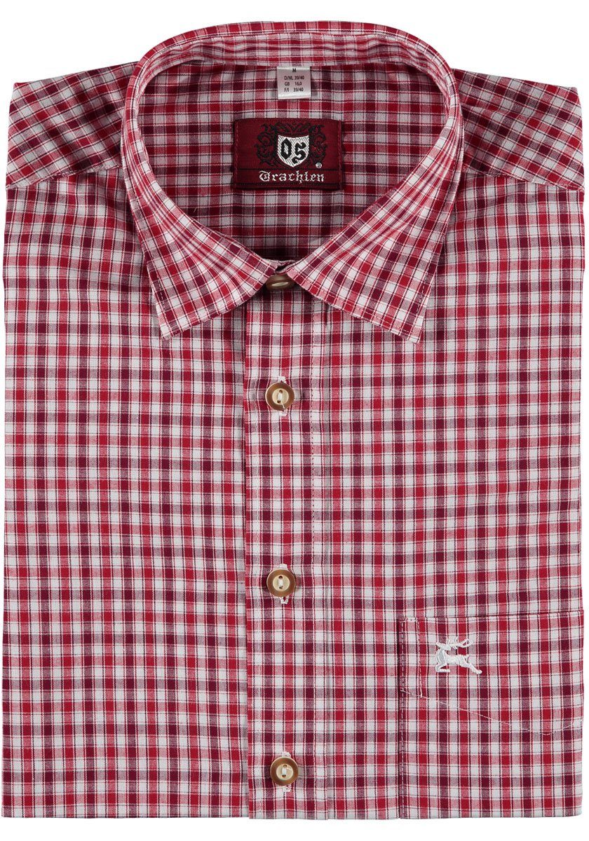 Herren Hemden OS-Trachten Trachtenhemd Lundoko Langarmhemd mit Hirsch-Stickerei auf der Brusttasche