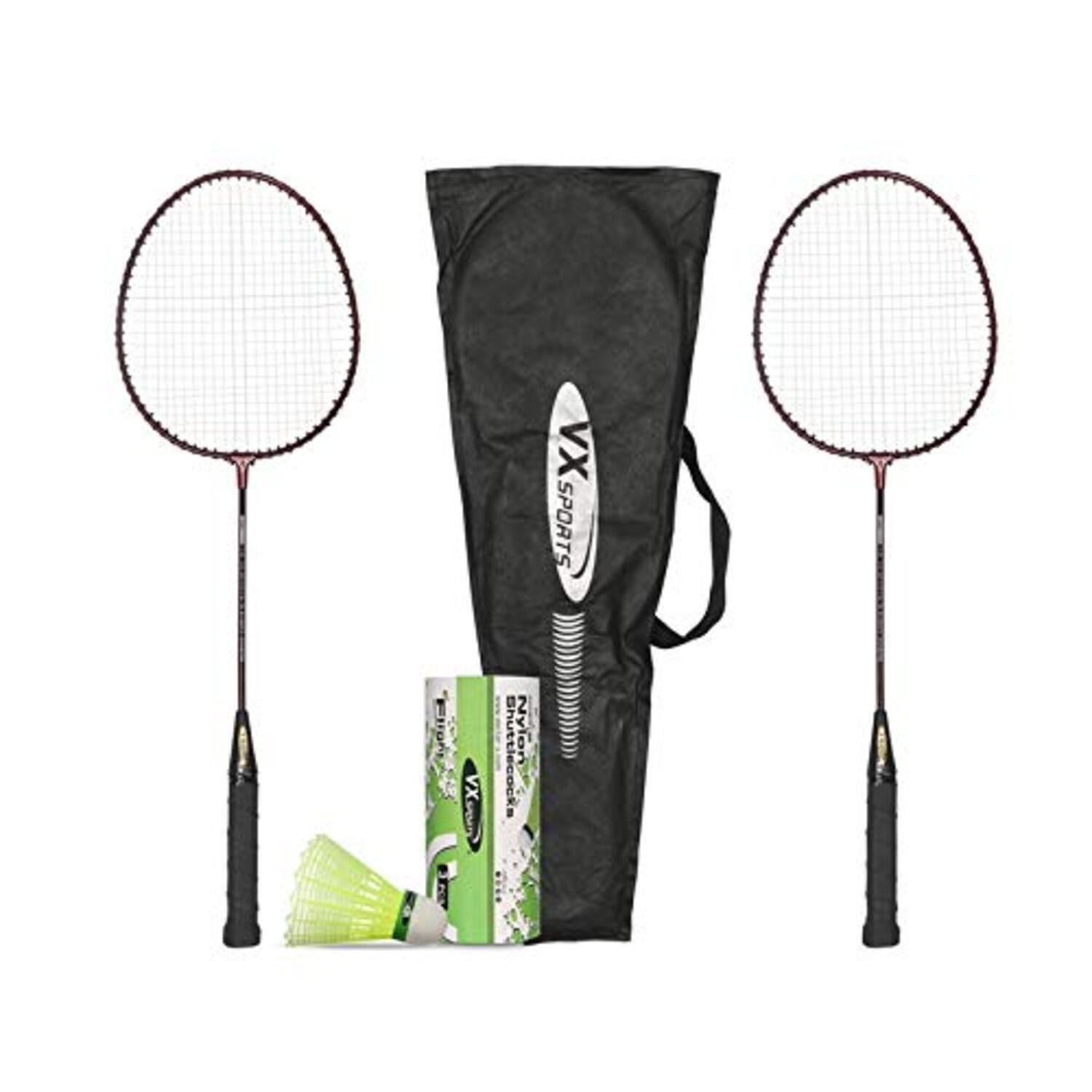Vector X Badmintonschläger VXB-10 2er-Set Badmintonschläger & 3er-Set Shuttles mit Vollschutz, (Aluminum Badminton Racket Set, Shuttles with Full-Cover Set), Federballschläger Graphit leichtes Profi Set Einzel
