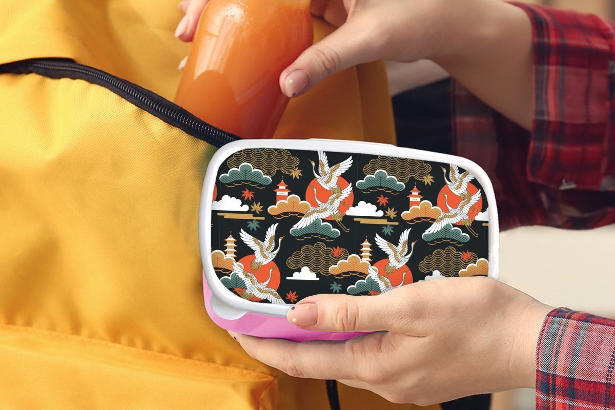 Snackbox, Wolken Kinder, Kunststoff, Mädchen, - rosa Brotdose MuchoWow Muster, Kranich Lunchbox - - (2-tlg), Kunststoff Brotbox Japan für Erwachsene,