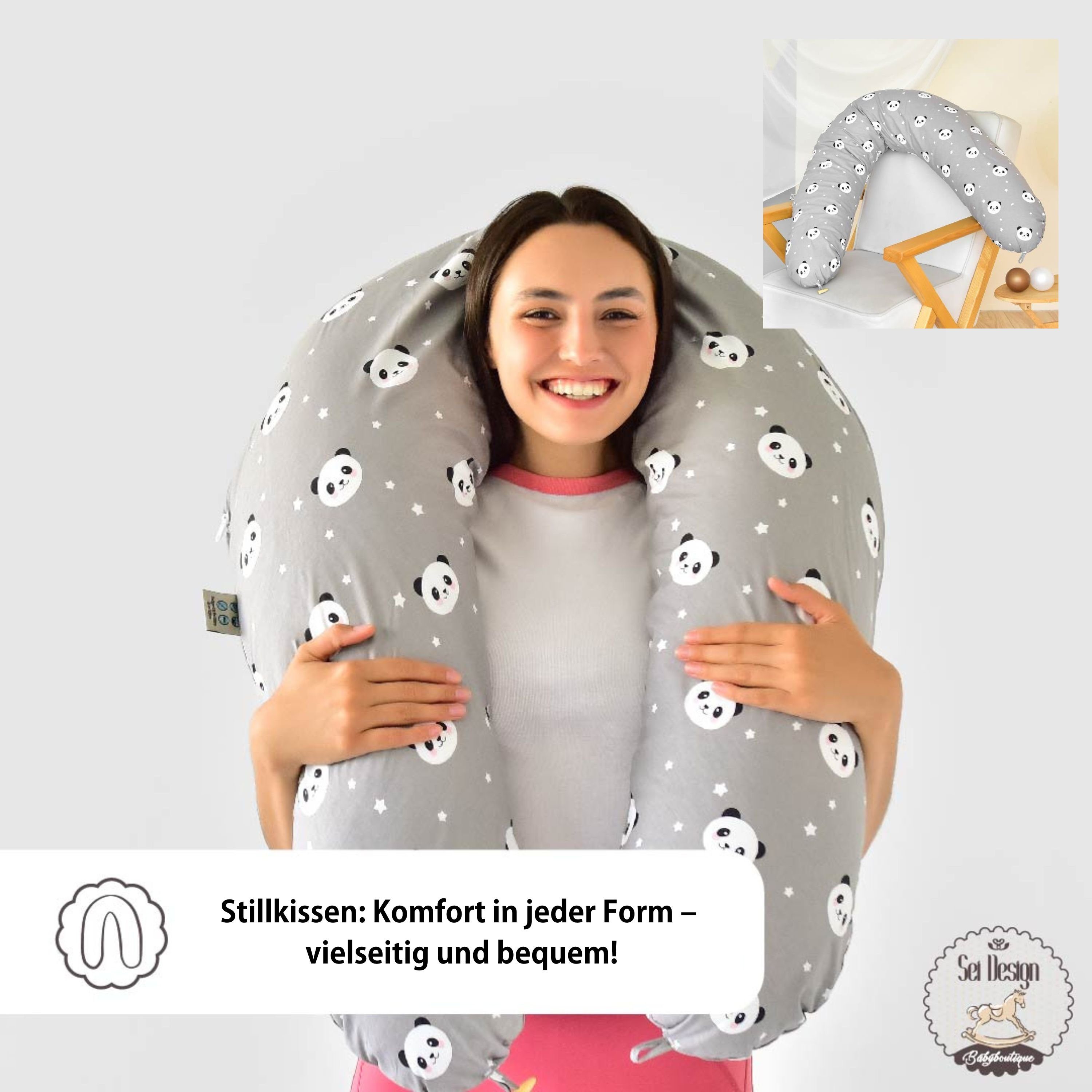 SEI Design Stillkissen Seitenschläferkissen Kuschelnest Baumwolle Babynestchen Bezug 100% mit Schwangerschaftskissen Bezug, XXL