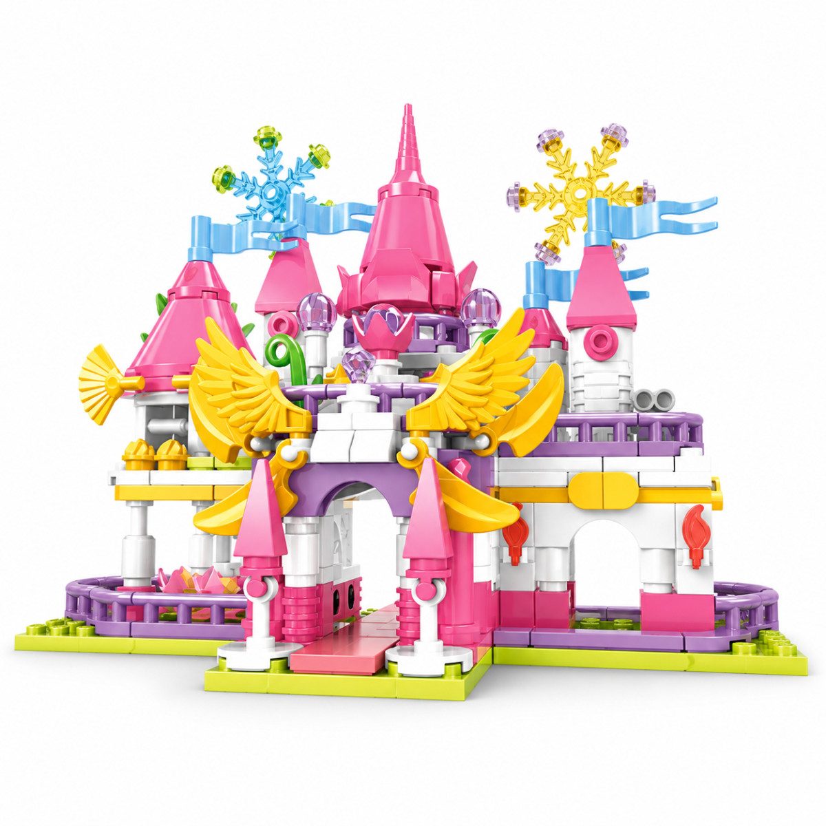 Woma W11829 Spielbausteine, (Fantasy-Spielset, 355 St., 4in1 Märchenschloss aus 355 Teilen), 4in1 Märchenschloss mit vier verschiedenen Aufbauvarianten