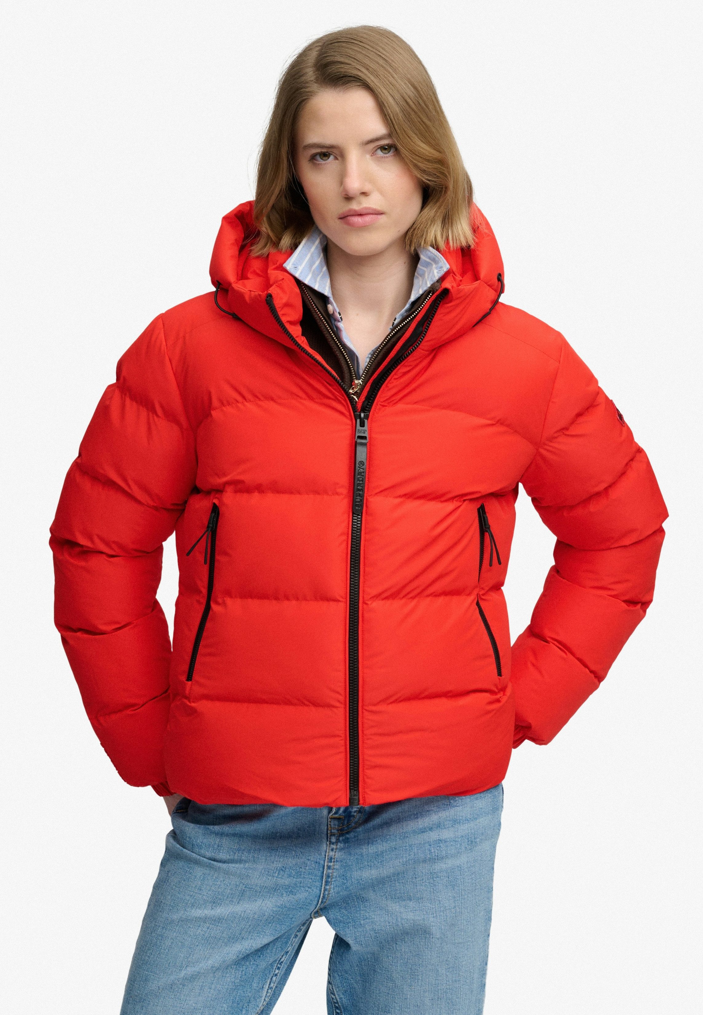 Superdry Steppjacke HOODED SPORTS PUFFER JACKET Kunstfaser, relaxed fit