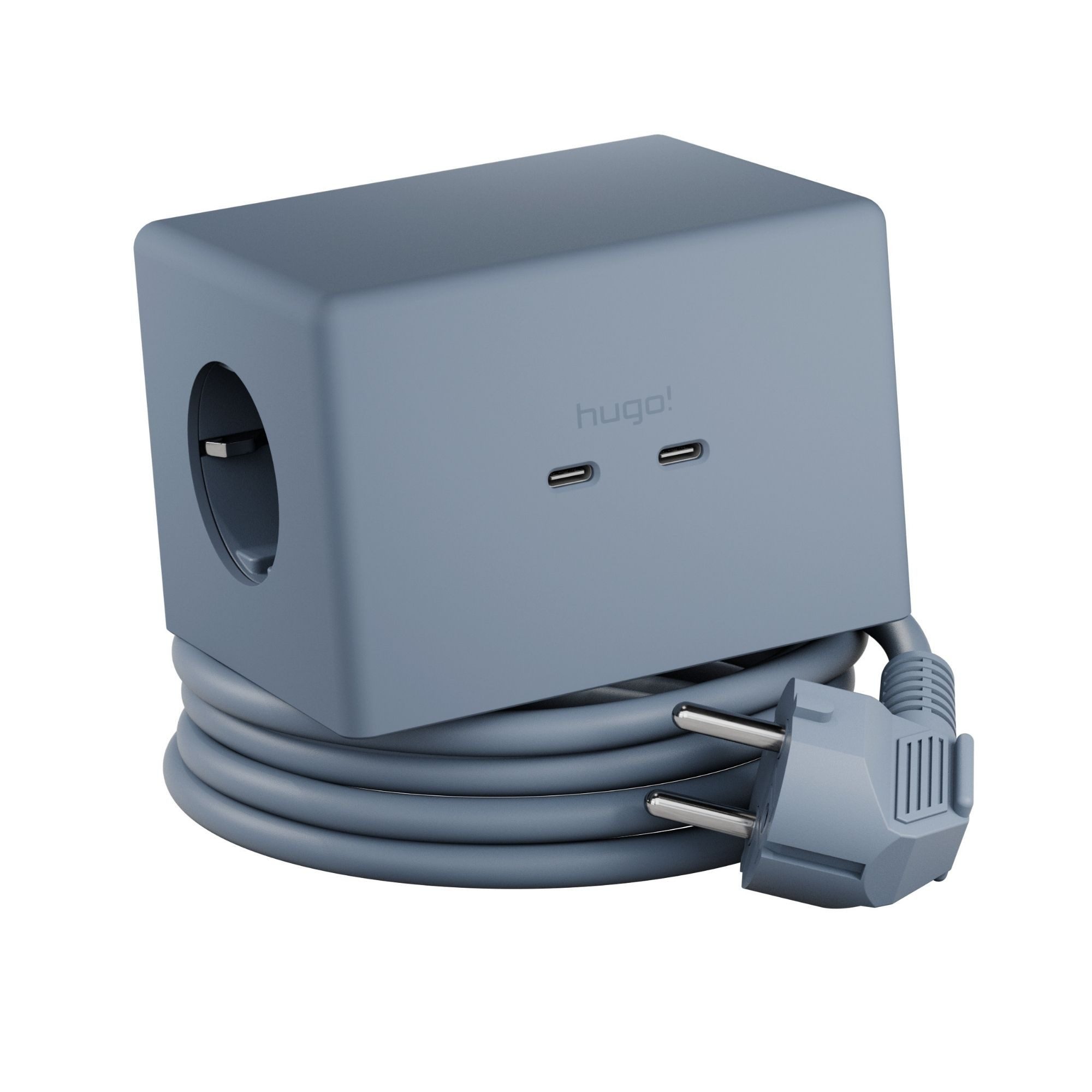 Brennenstuhl hugo! ONE 2nd Gen. Steckdosenwürfel mit USB C 20W PD, Wireless Charger Steckdosenleiste 2-fach (Kabellänge 2 m)