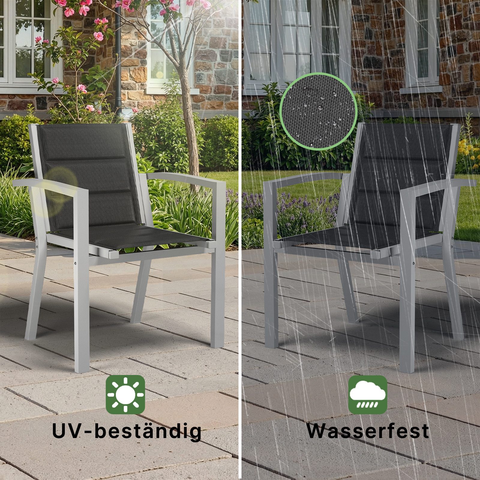 HOMALL Gartenstuhl Stapelbare Aluminiumstühle Outdoor Stühle 2/4/6er Set, Bis 160kg (Gewicht ca. 3,5 kg, erhältlich in drei Farben, geeignet für Camping, Pool,  – Bild 5 von 5