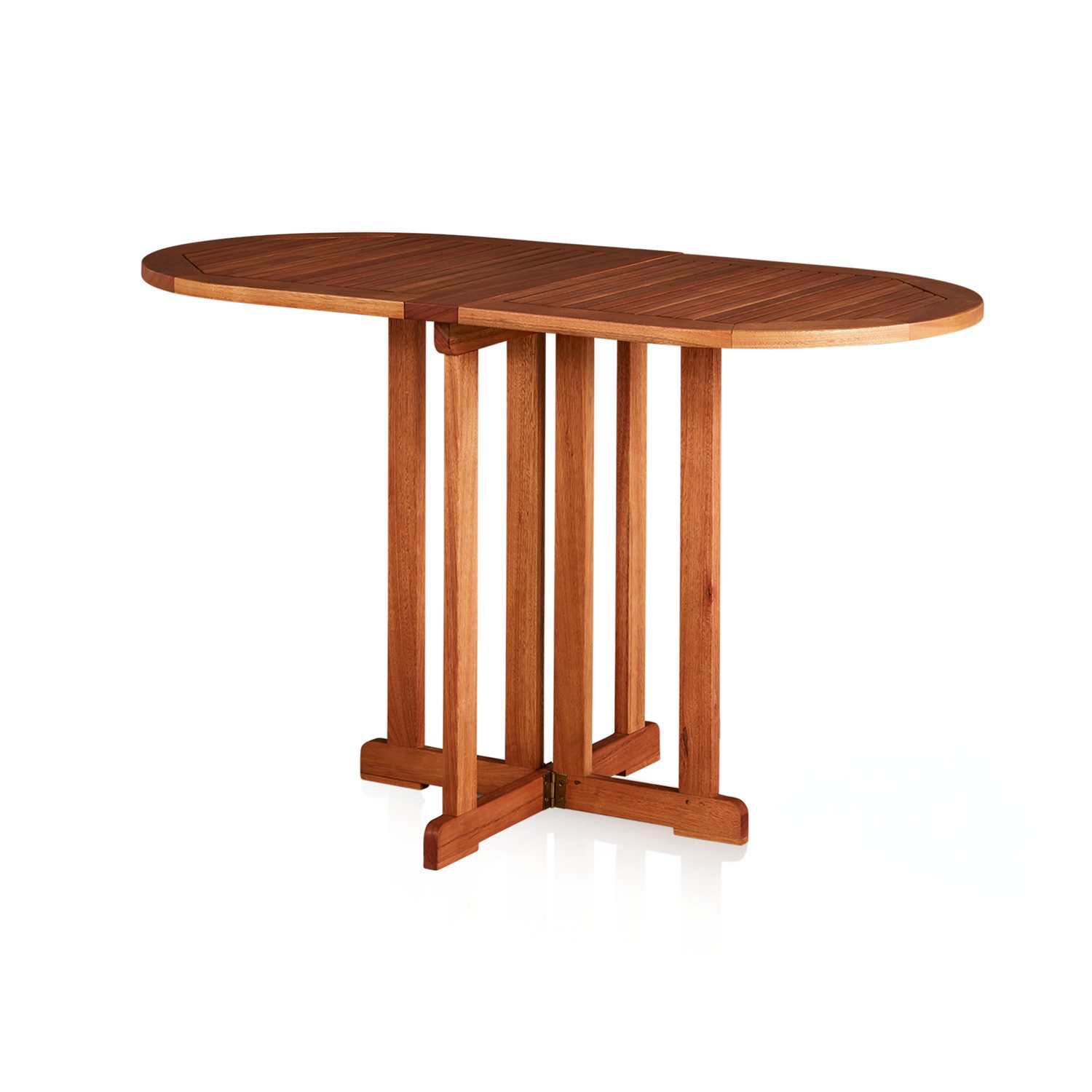 KHG Klapptisch Balkontisch 60x120 cm, halbseitig klappbar, bis 75 kg belastbar (Outdoor-Tisch Oval), aus Eukalyptus-Holz, zum Schutz geölt, FSC-Zertifiziert