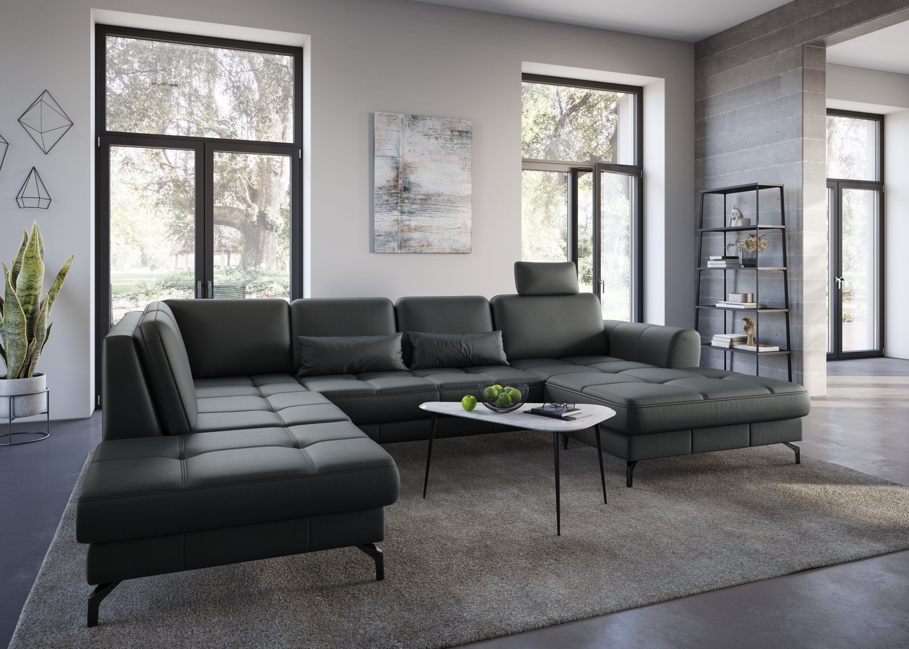 sit&more Wohnlandschaft Bendigo U-Form, inklusive Sitztiefenverstellung, Bodenfreiheit 12 cm, in 2 Fußfarben