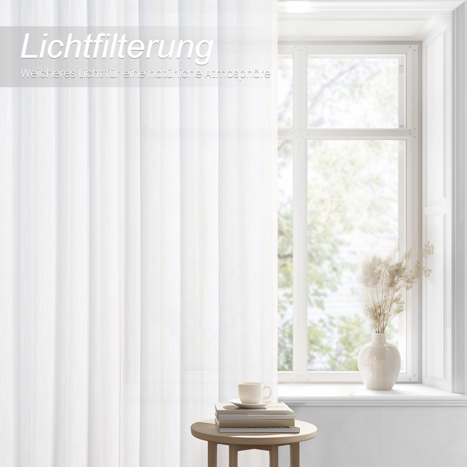 Topfinel Gardine Leinen Vorhänge Stores Gardinen mit Ösen für Wohnzimmer Boho (2 St), Ösen, halbtransparent, schiebegardinen schlafzimmer kinderzimmer