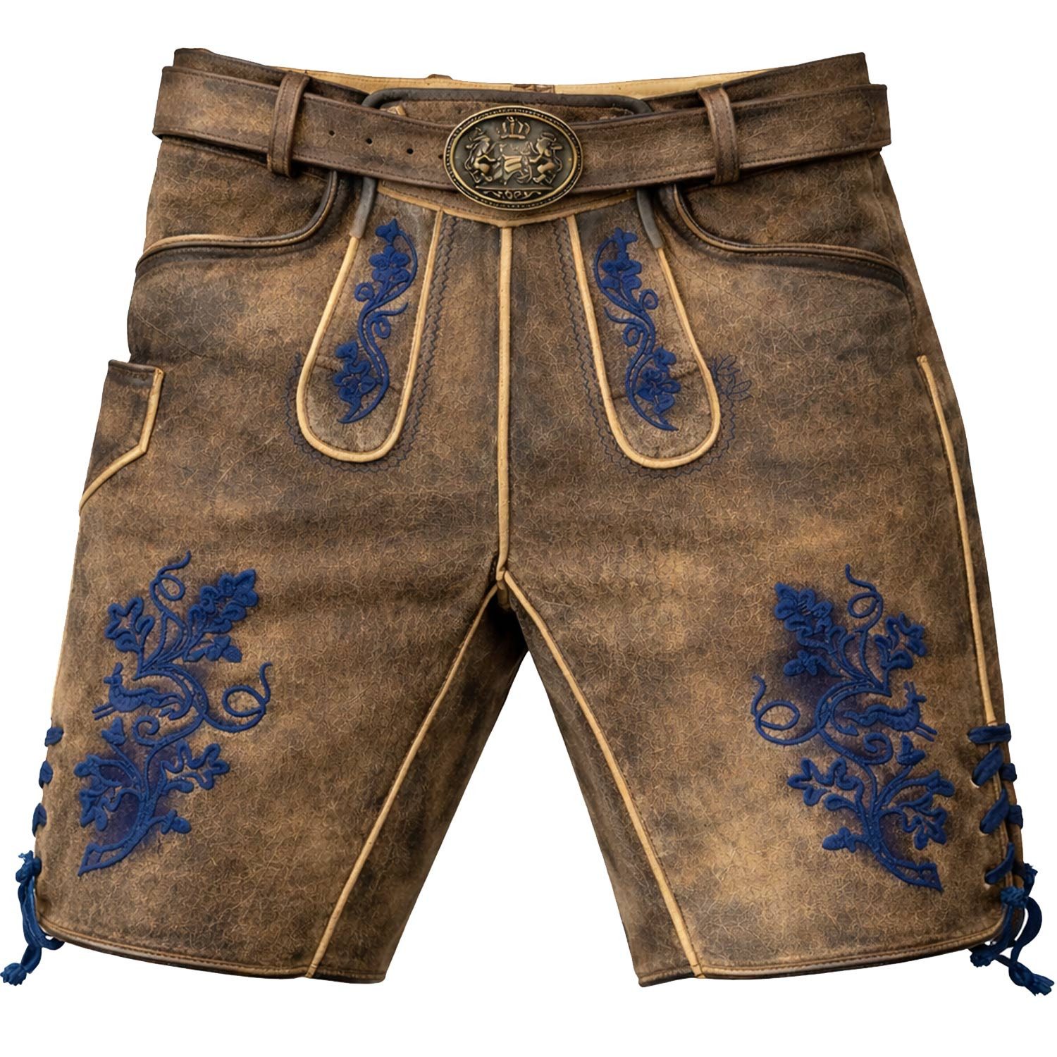 Maddox Trachtenlederhose 'Utz' mit Gürtel, Wildbock er-blau