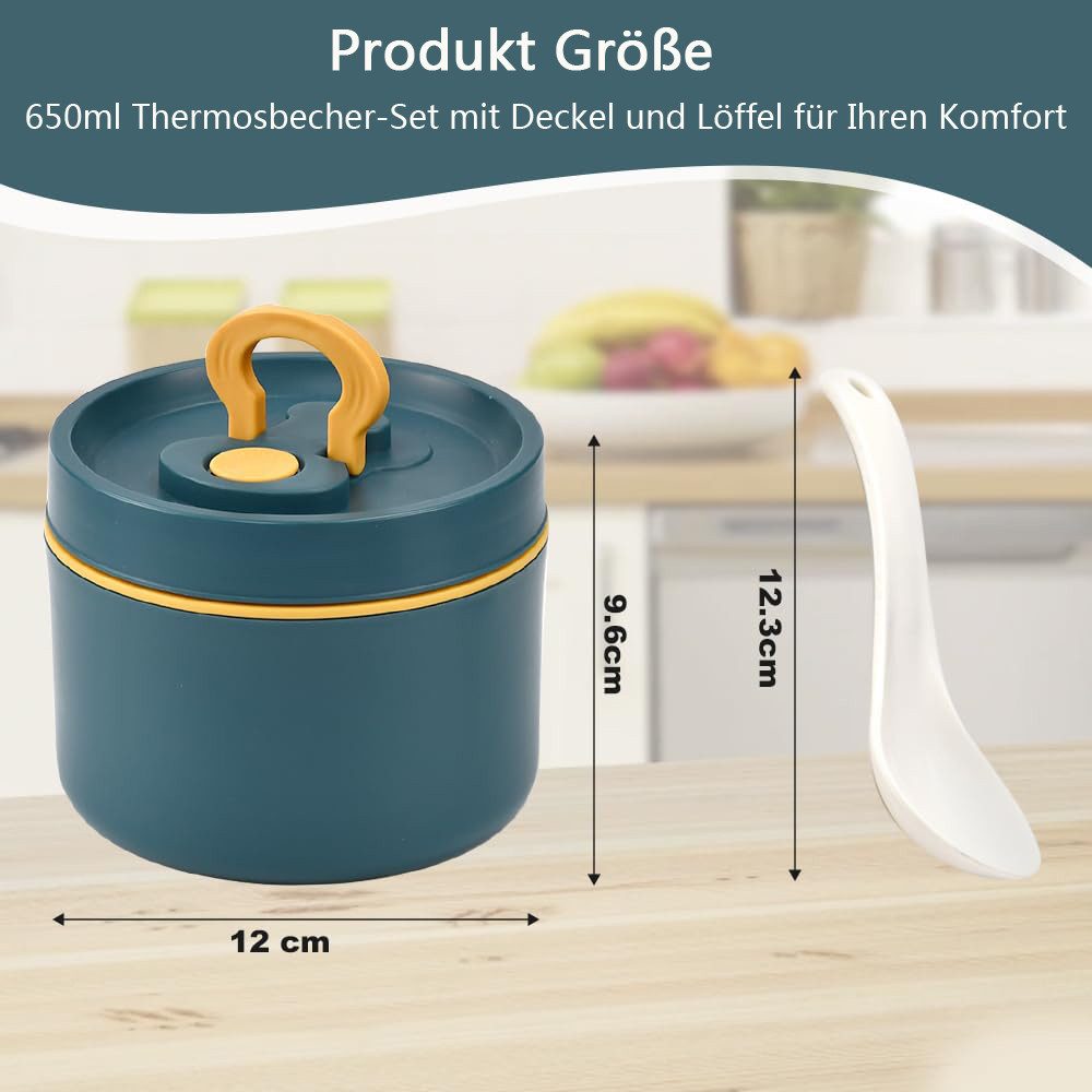 Agger Thermoschüssel Thermobehälter für Essen 520ml, Warmhaltebehälter aus Edelstahl, mit Löffel und Deckel