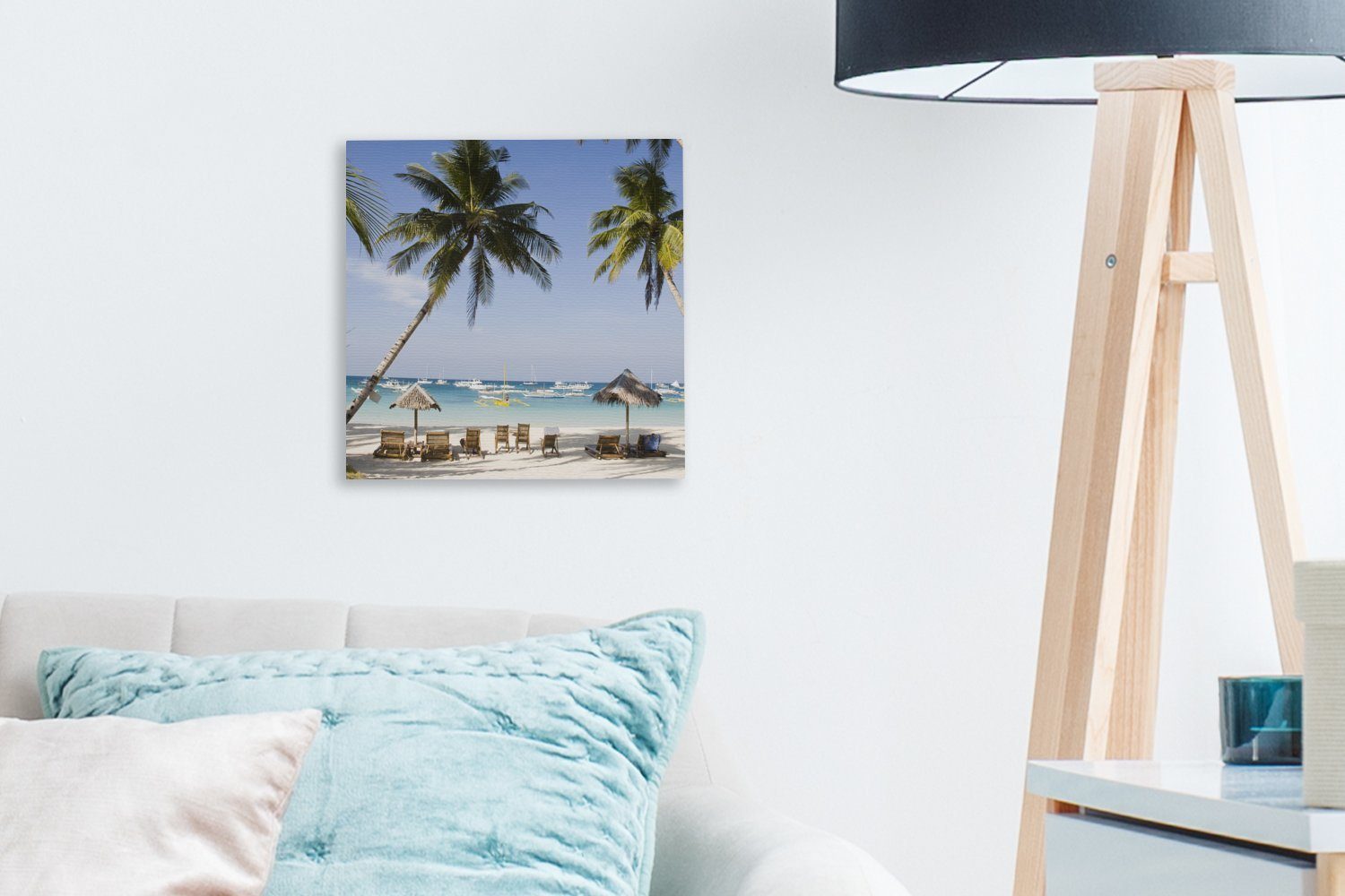 OneMillionCanvasses® Schlafzimmer für Leinwand Strand Palmen (1 Liegestühle Leinwandbild am von Boracay, Wohnzimmer St), und Bilder