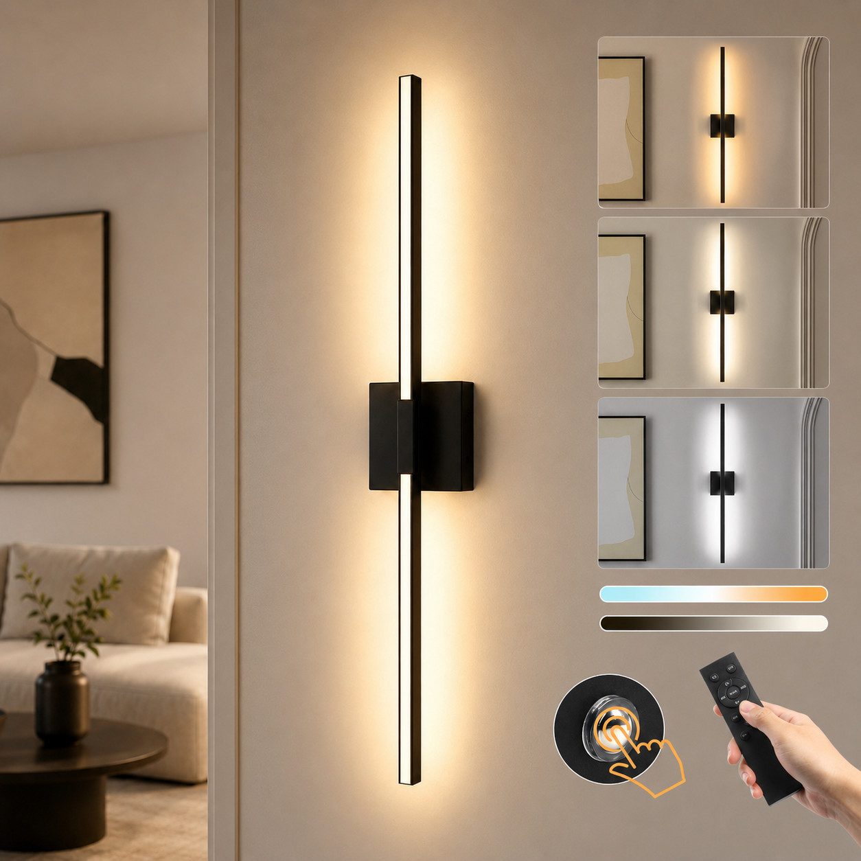 Rosnek LED Wandleuchte LED Wandleuchte Innen Akku Dimmbar Kabellos mit Fernbedienung, LED fest integriert, 10000mAh Timer 3 Farbtemperaturen Wohnzimmer Schlafzimmer