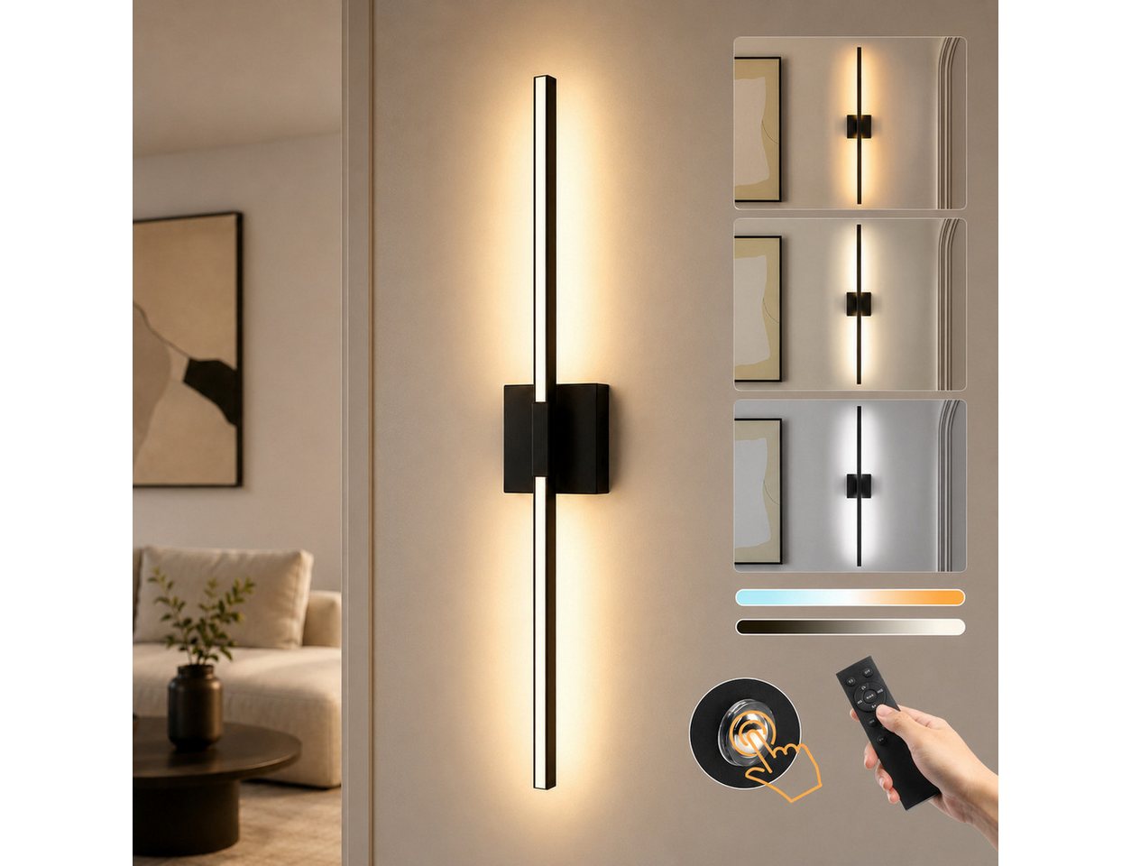 Rosnek LED Wandleuchte LED Wandleuchte Innen Akku Dimmbar Kabellos mit Fernbedienung, LED fest integriert, 10000mAh Timer 3 Farbtemperaturen Wohnzimmer Schlafzimmer