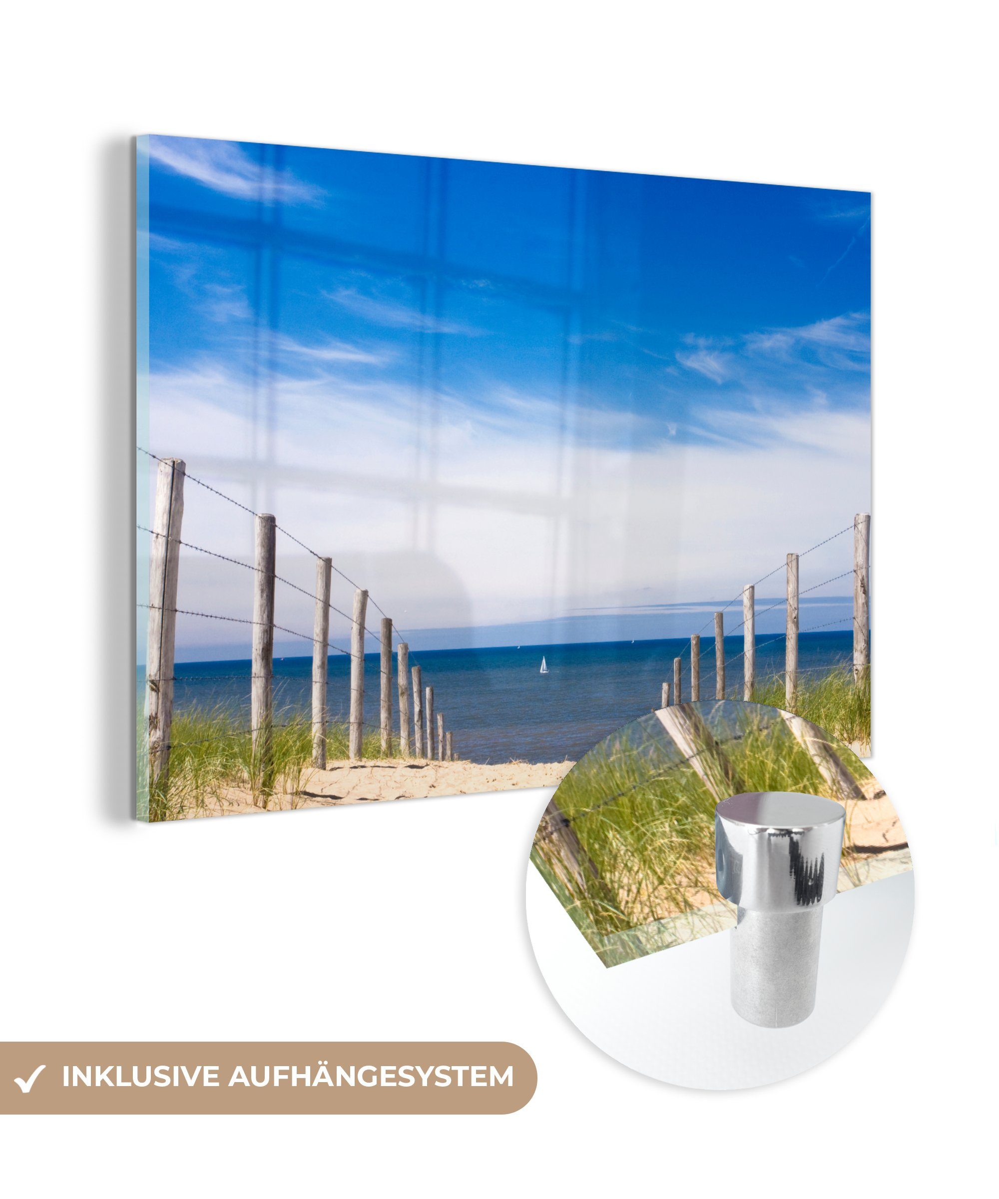 Wandbild - Glas - Meer (1 Foto MuchoWow - - Glasbilder Bilder - auf Acrylglasbild St), Glas Blau, Himmel Wanddekoration auf