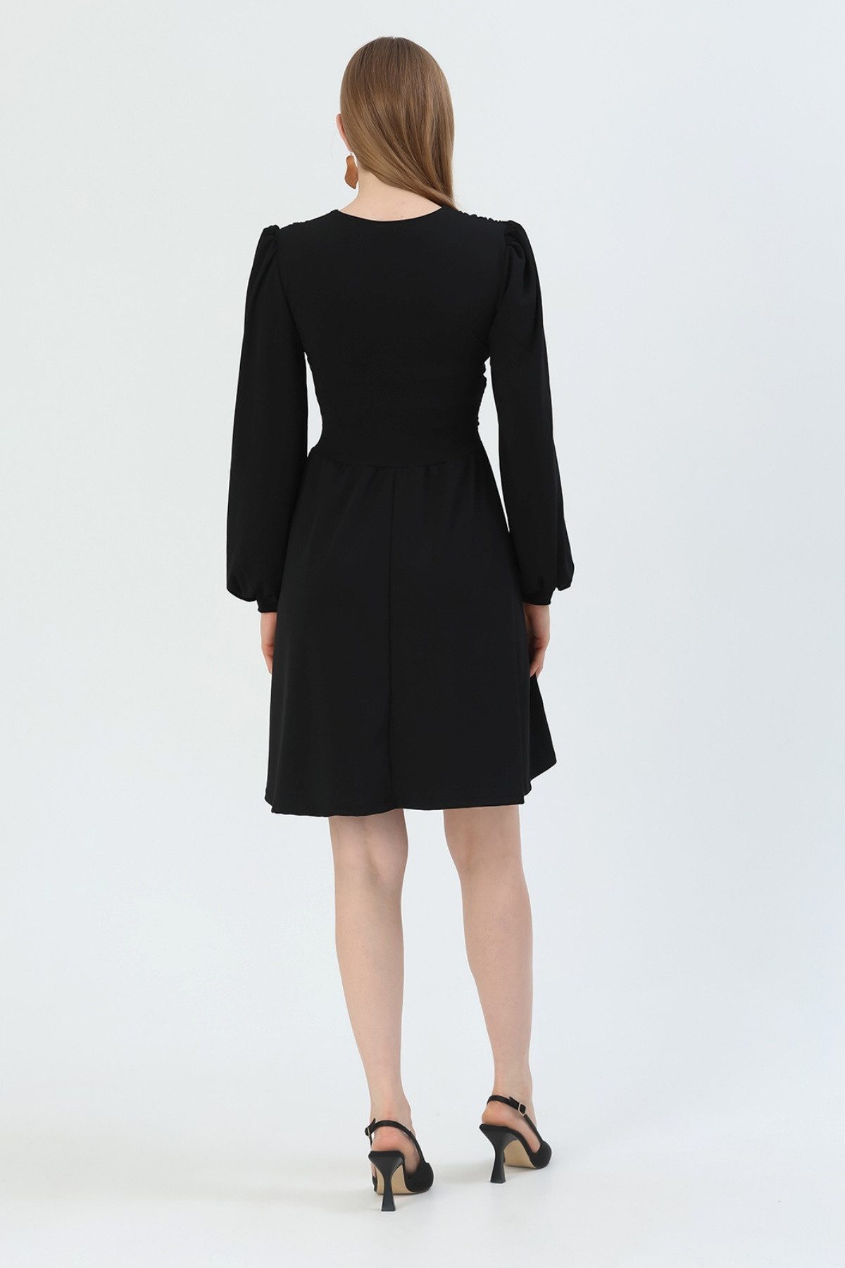 WOMAN VISION Minikleid V-Ausschnitt, langärmeliges ausgestelltes Kleid