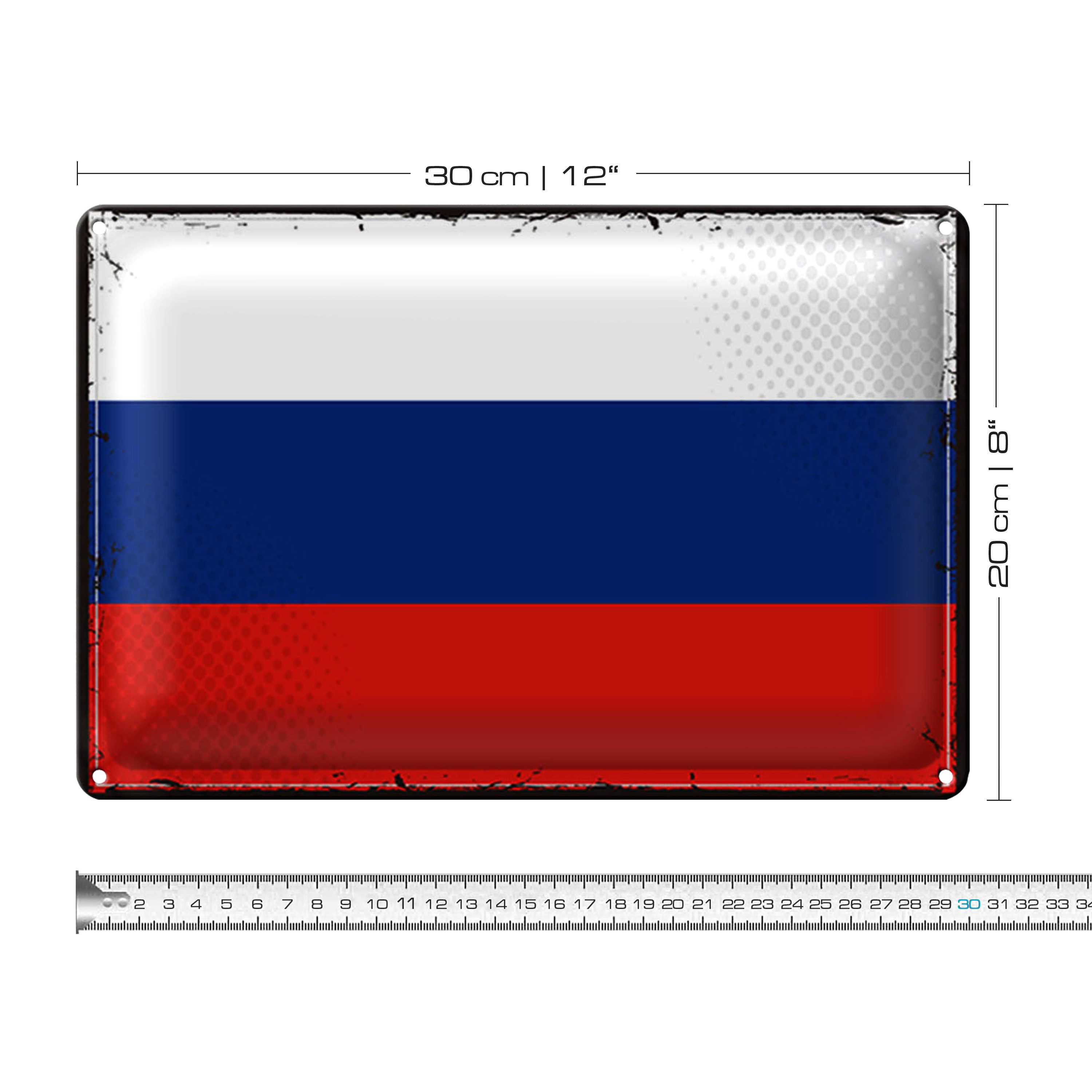Roomando Metallschild Blechschild Flagge Russland 30x20cm Retro Flag of Russia