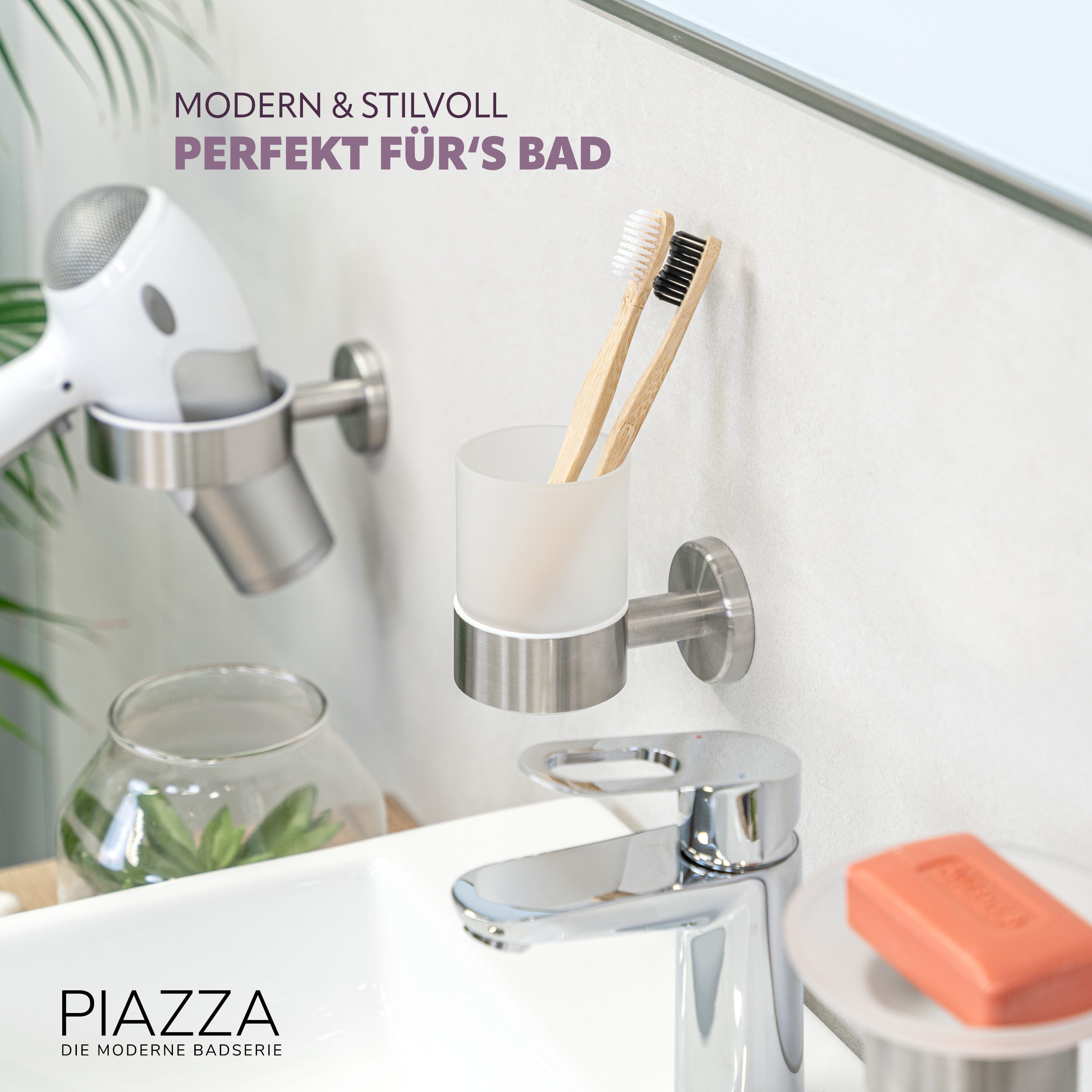bremermann Zahnputzbecher Bad-Serie PIAZZA - Glasbecherhalter, aus Edelstah günstig online kaufen