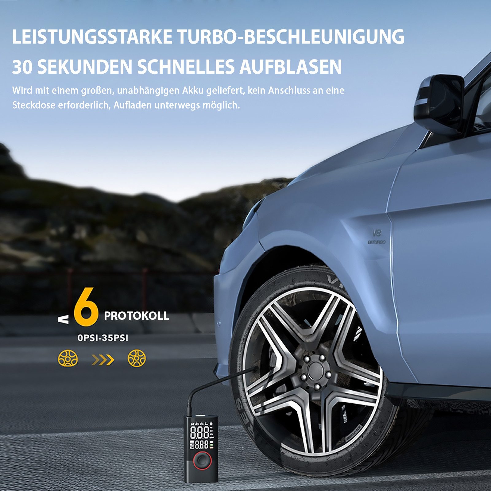 FANNOU Akku-Luftpumpe Digitale Elektrische Luftpumpe mit Druckvoreinstellung, Wiederaufladbar, Luftpumpe für E-bike, Auto, Fahrrad, Motorrad, Bälle – Bild 5 von 5