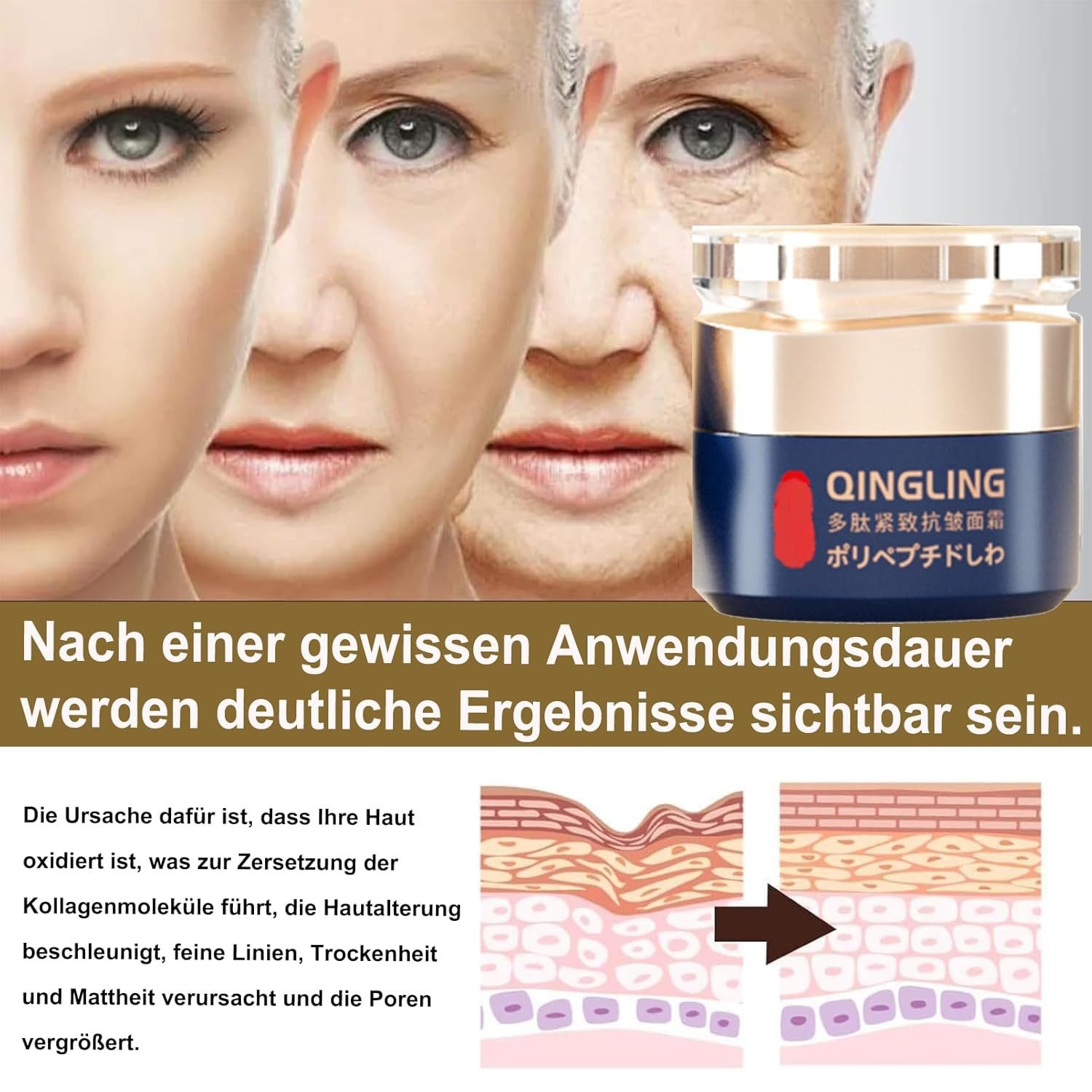 Qingling Gesichtspflege Polypeptide Tightening Creme gegen Falten, Faltenentfernungscreme Feuchtigkeitsspendend und Pflegend, Straffungs- und Anti-Falten-Creme mit Polypeptiden & Niacinamide
