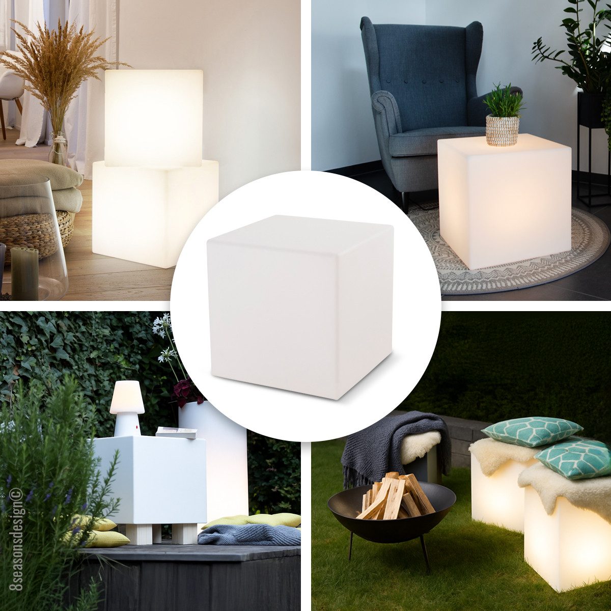 8 seasons design LED Würfel Shining Cube, Würfelleuchte für außen (Garten, Terrasse, Balkon), LED wechselbar, E27-Fassung, warmweißes Licht, 33cm, Dekolampe, Beistelltisch - Indoor & Outdoor