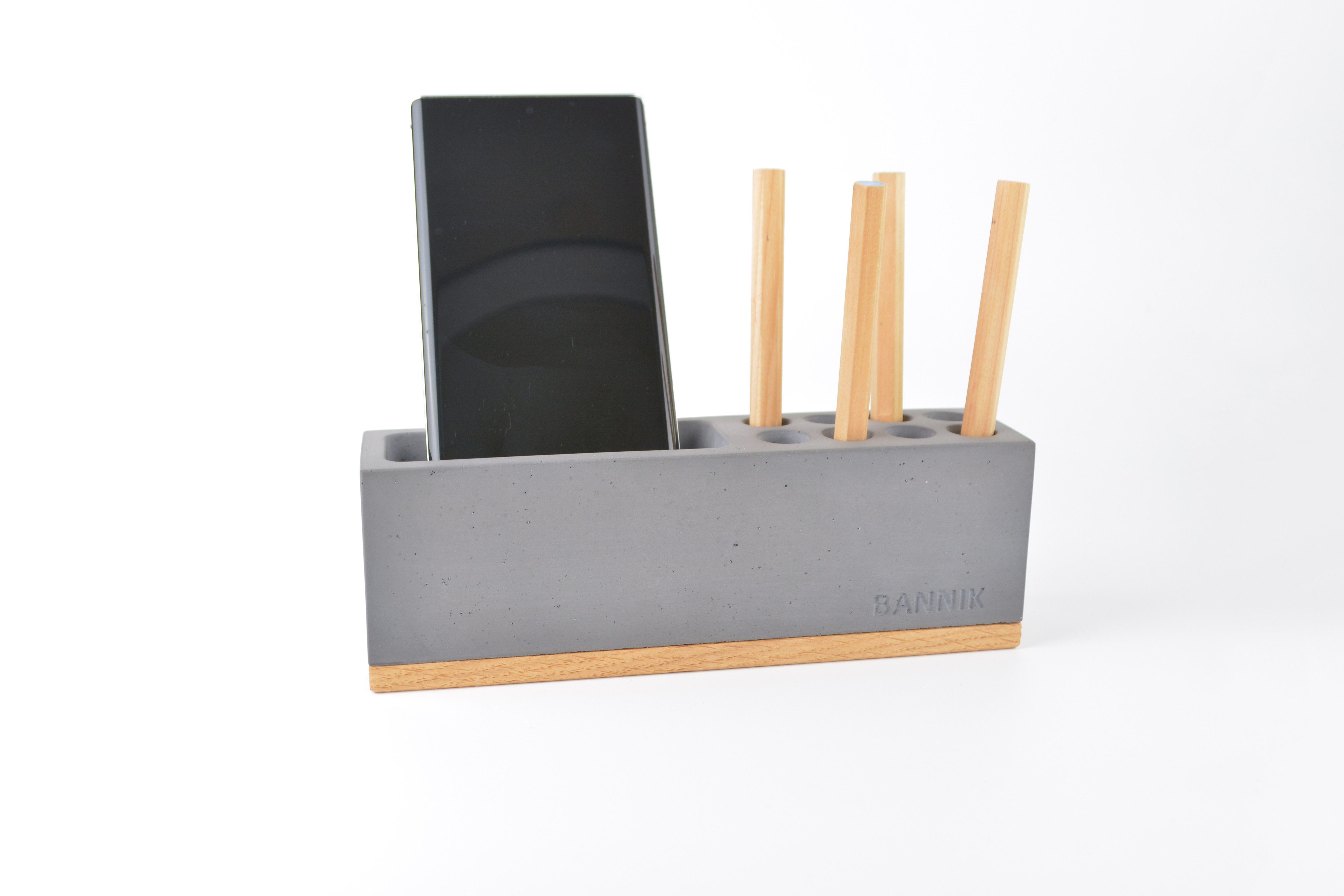 Bannik Organizer Stiftehalter aus Beton und Massivolz - Büro Organizer (1 St., 20x5x7cm), glatte, hochwertige Haptik