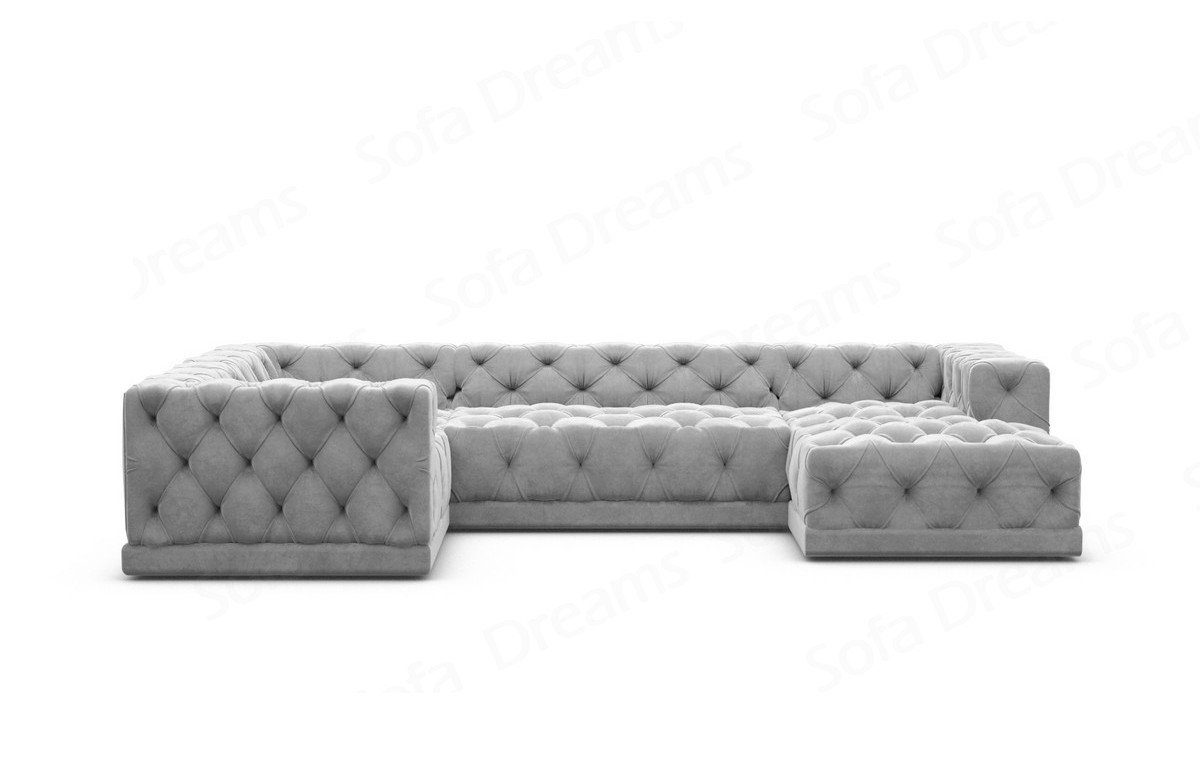 Samtstoff Form Loungesofa, U Chesterfield Sofa Stil hellgrau84 Stoff Wohnlandschaft Stoffsofa, Sofa Palma Designer Dreams