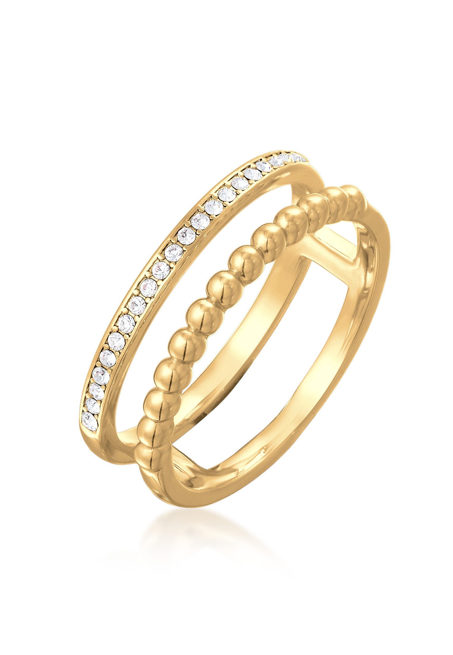 Elli Ring-Set Zweireihig Kugel Silberfarben Kristallen, günstig online kaufen