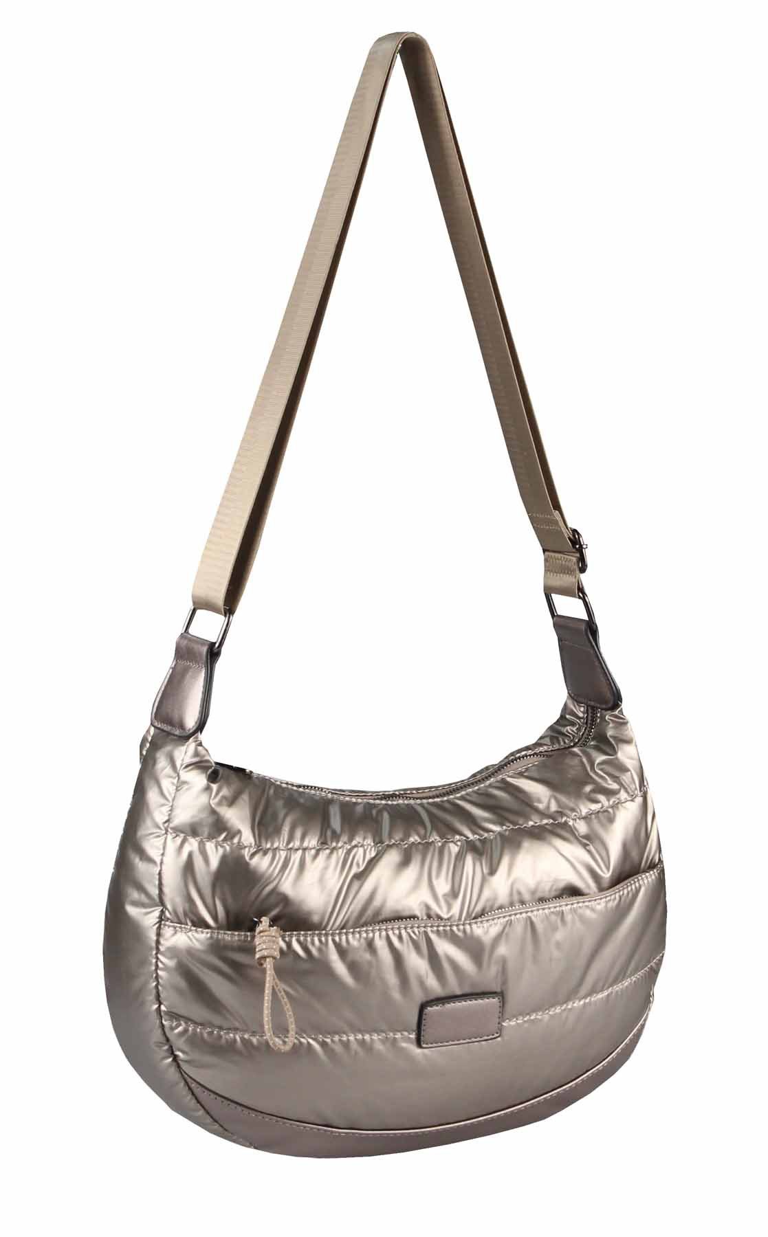 ITALYSHOP24 Schultertasche Damen Halbmond Tasche Cross Over Nylon Shopper Brusttasche Bodybag, 5* PREMIMU Umhängetasche Crossbody Runde MOON Brust Slingtasche Puffer
