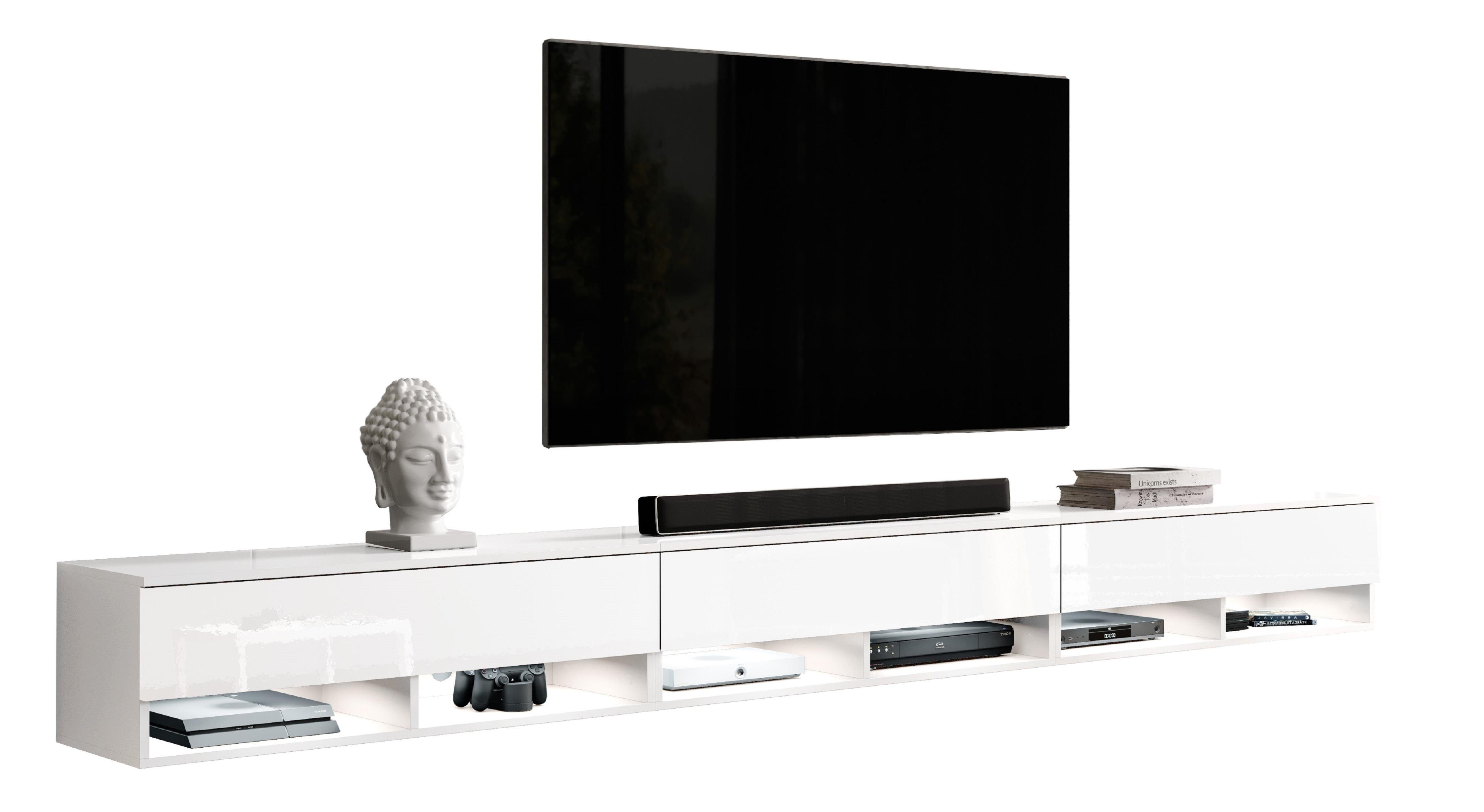 Furnix TV-Schrank 300 TV-Kommode Türen Weiß/Weiß T32 H34 ohne Glanz x cm x LED mit cm 3 B300 ALYX Lowboard