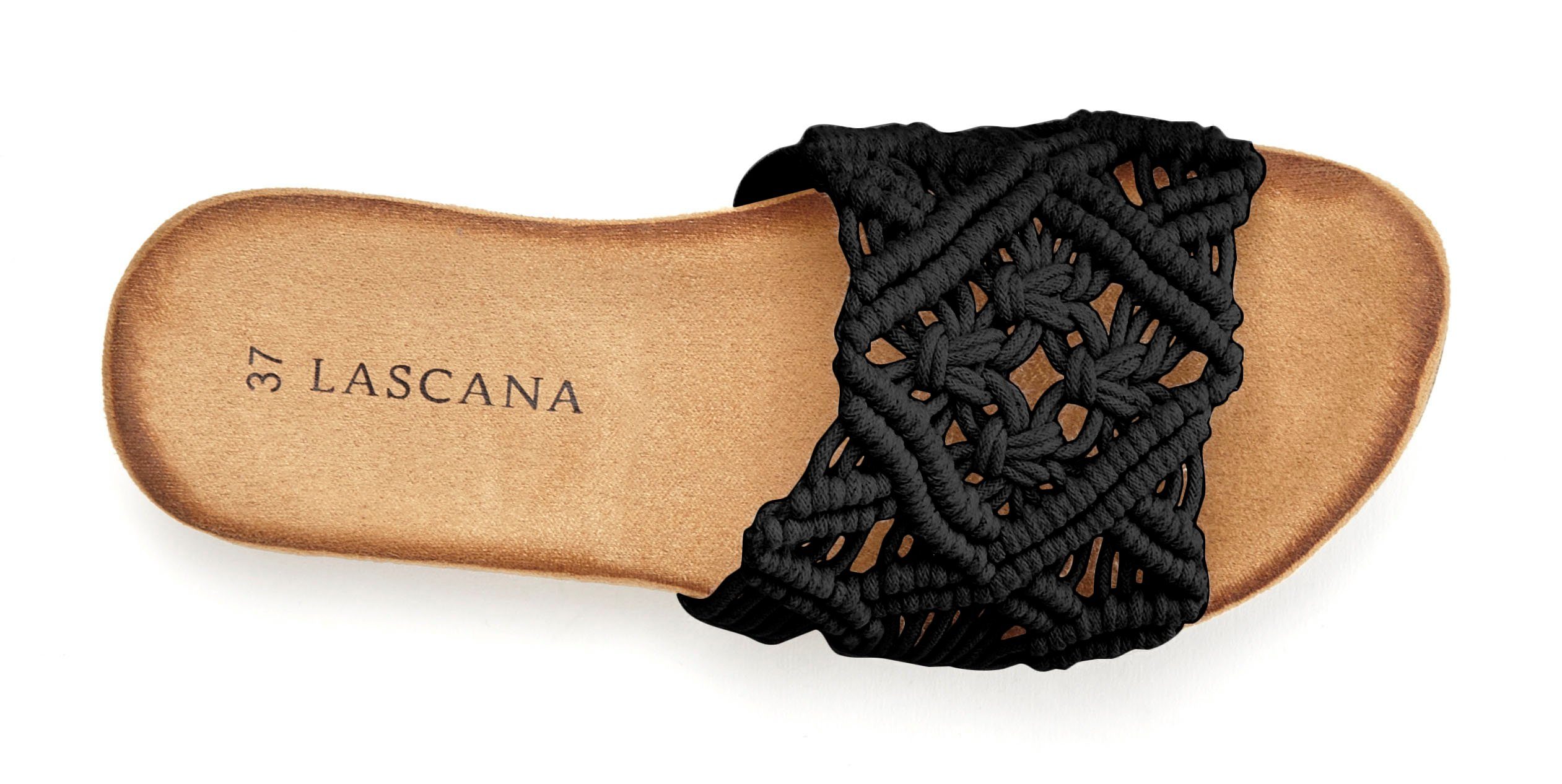 LASCANA Sommerschuh, offener Schuh, Mule, Sandale, Pantolette mit modischem Häkelmuster VEGAN