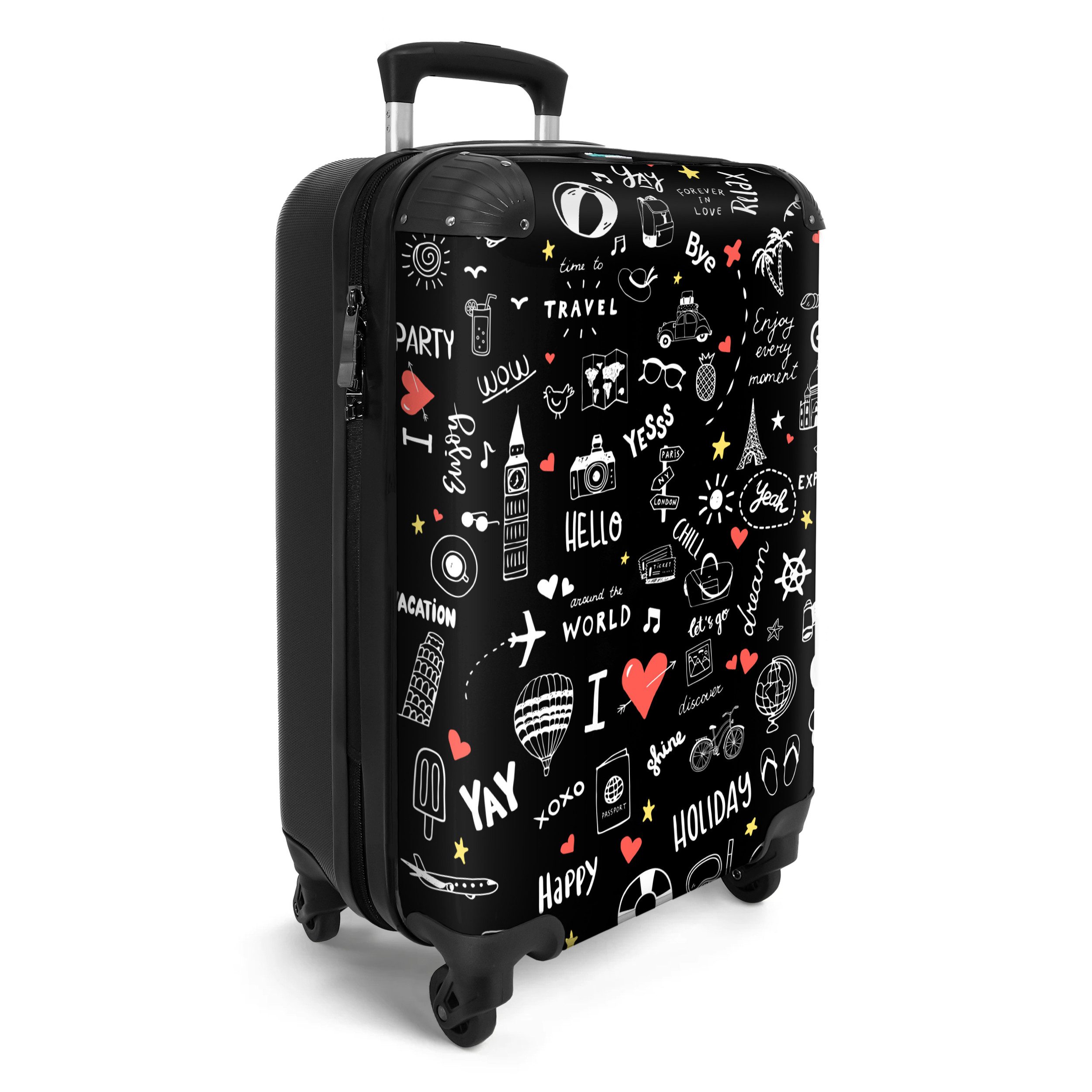 NoBoringSuitcases.com© Hartschalen-Trolley Muster - Gekritzel - Reisen - Ur günstig online kaufen