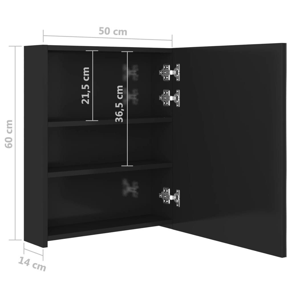 Schwarz cm 50x14x60 Hochglanz-Schwarz vidaXL Badezimmerspiegelschrank (1-St) LED-Bad-Spiegelschrank Glänzendes