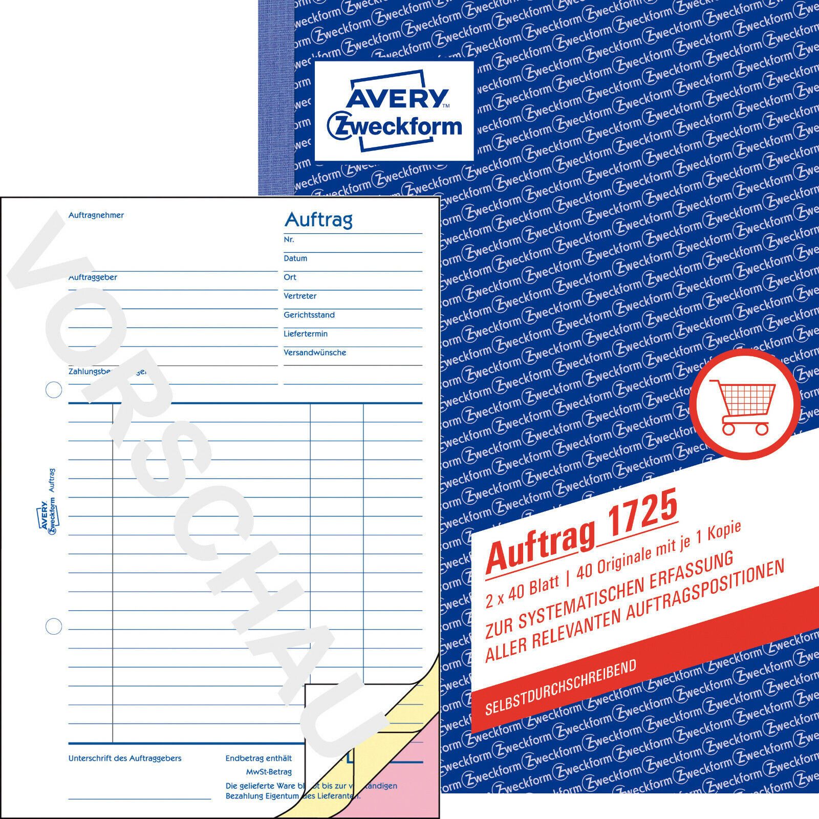 Formularblock Avery Zweckform 1725 Auftrag A5 SD 2x40 Blatt MwSt.