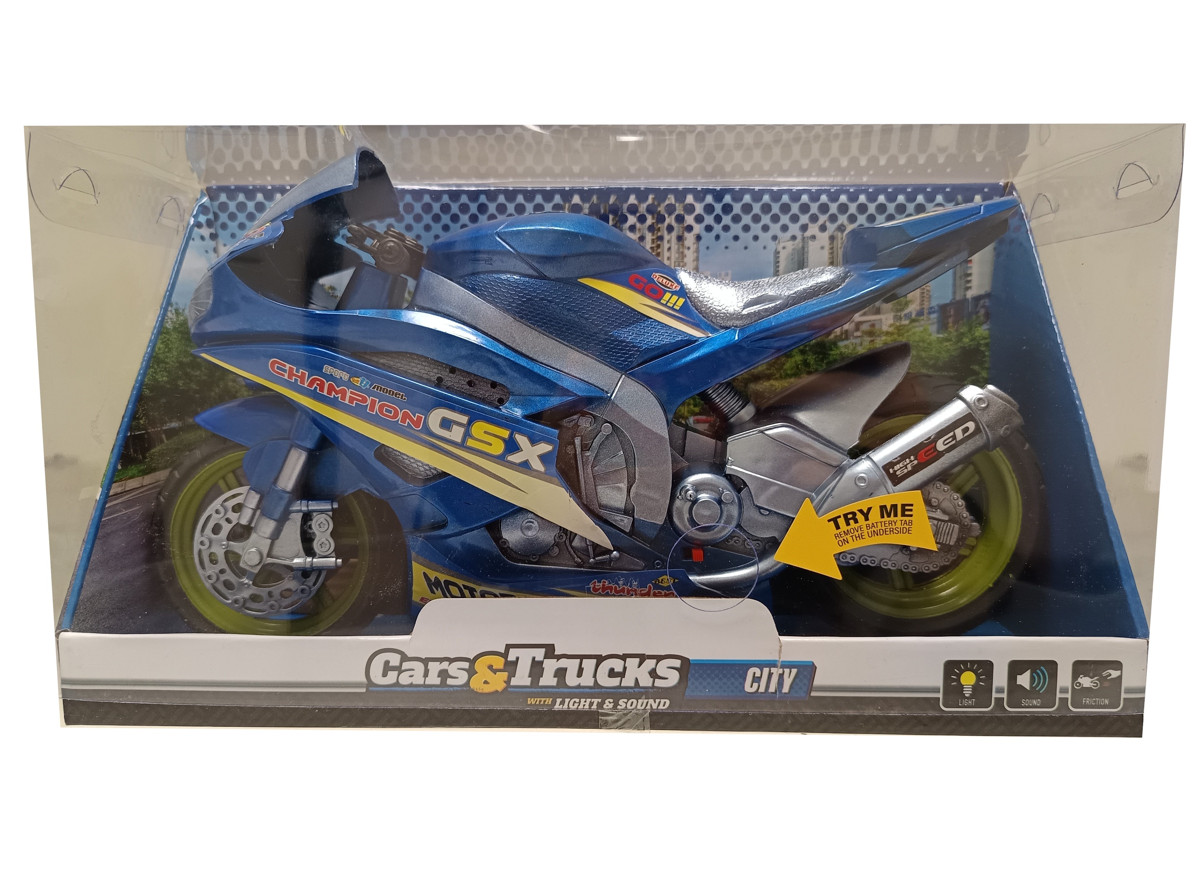 Toi-Toys Spielzeug-Auto CARS_TRUCKS Rennmotorad Friktion mit Licht und Sound, Friktionsantrieb