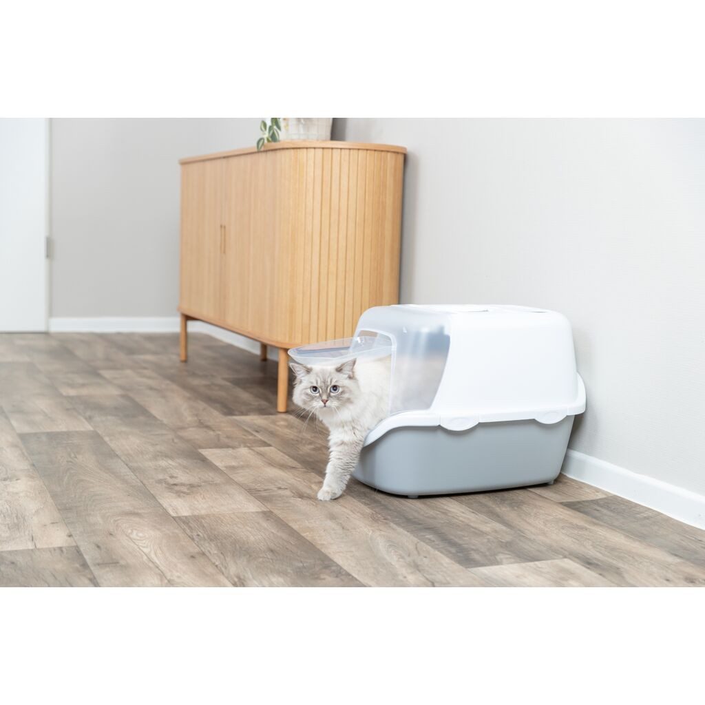 TRIXIE Katzentoilette Katzentoilette Vico Open Top, mit Haube - hellgrau/weiß - 40 × 40 × 56